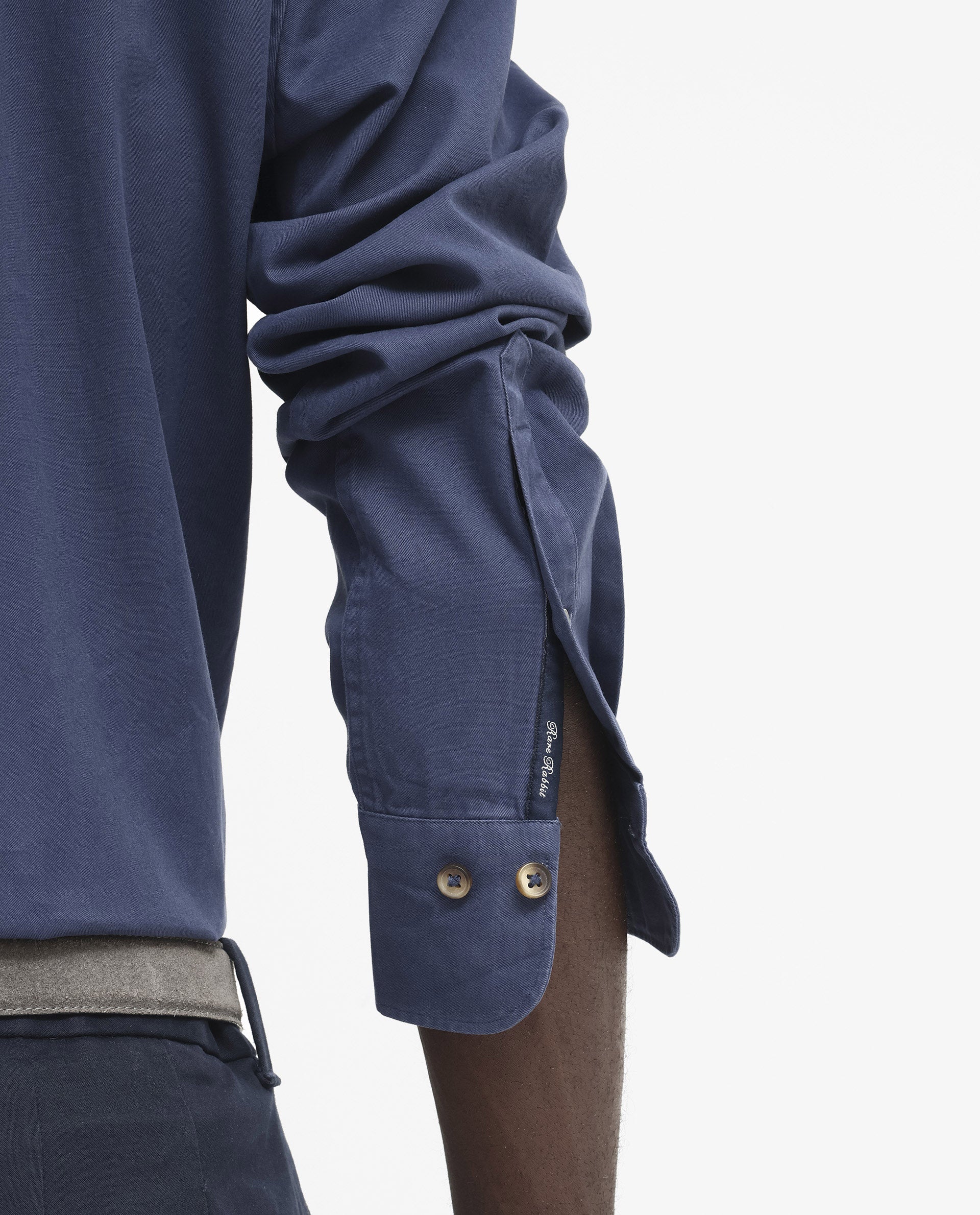 Rare Rabbit Men's Arlet Blue Cotton Fabric Full Sleeve Regular Fit Solid Shirt