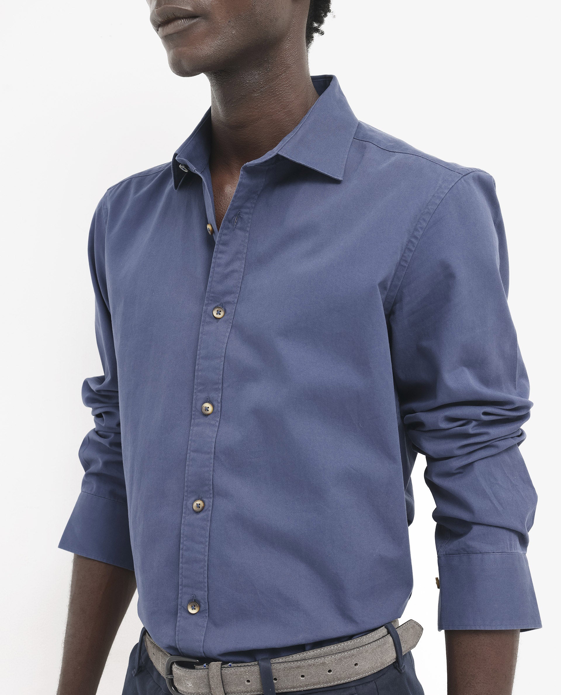 Rare Rabbit Men's Arlet Blue Cotton Fabric Full Sleeve Regular Fit Solid Shirt