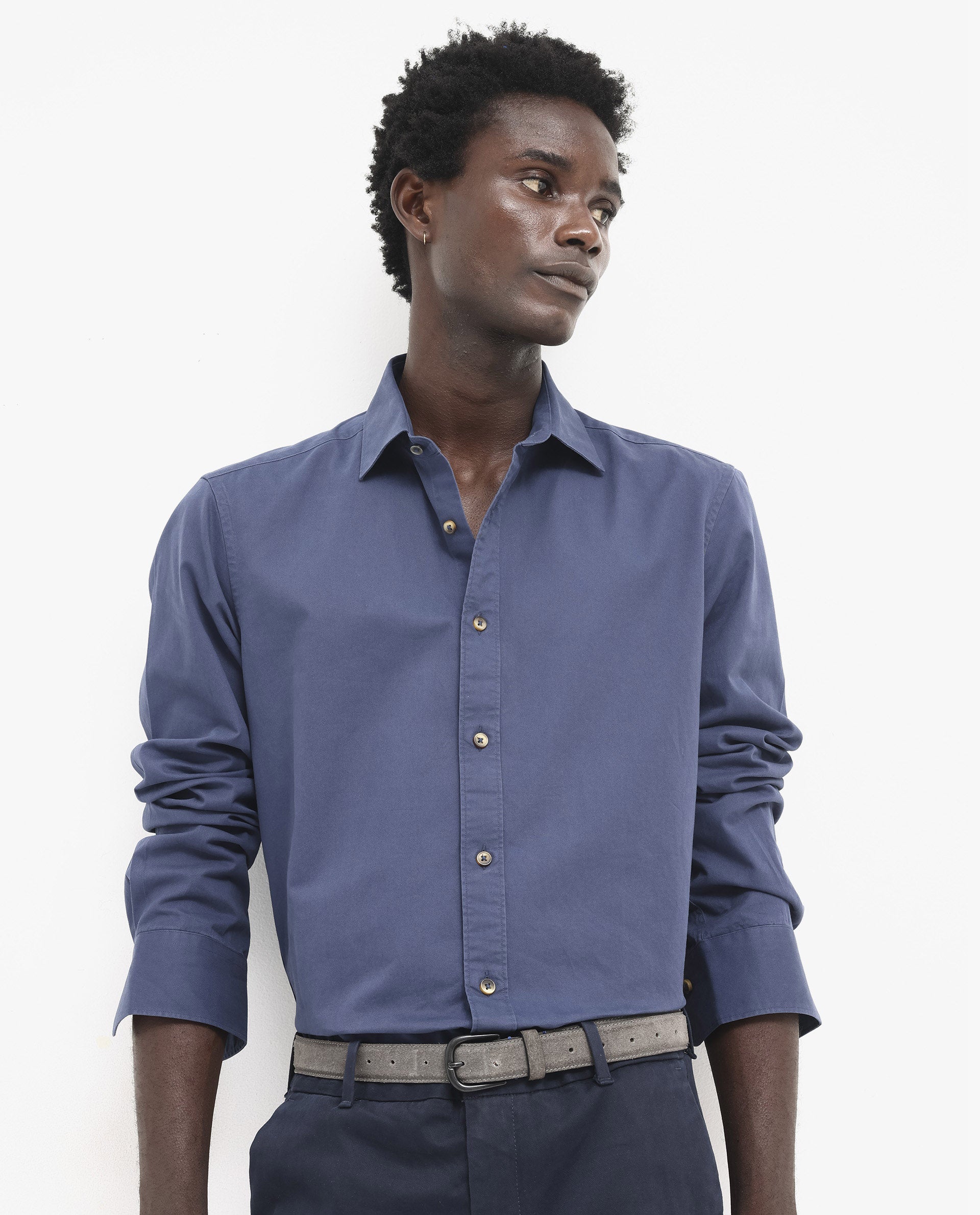 Rare Rabbit Men's Arlet Blue Cotton Fabric Full Sleeve Regular Fit Solid Shirt