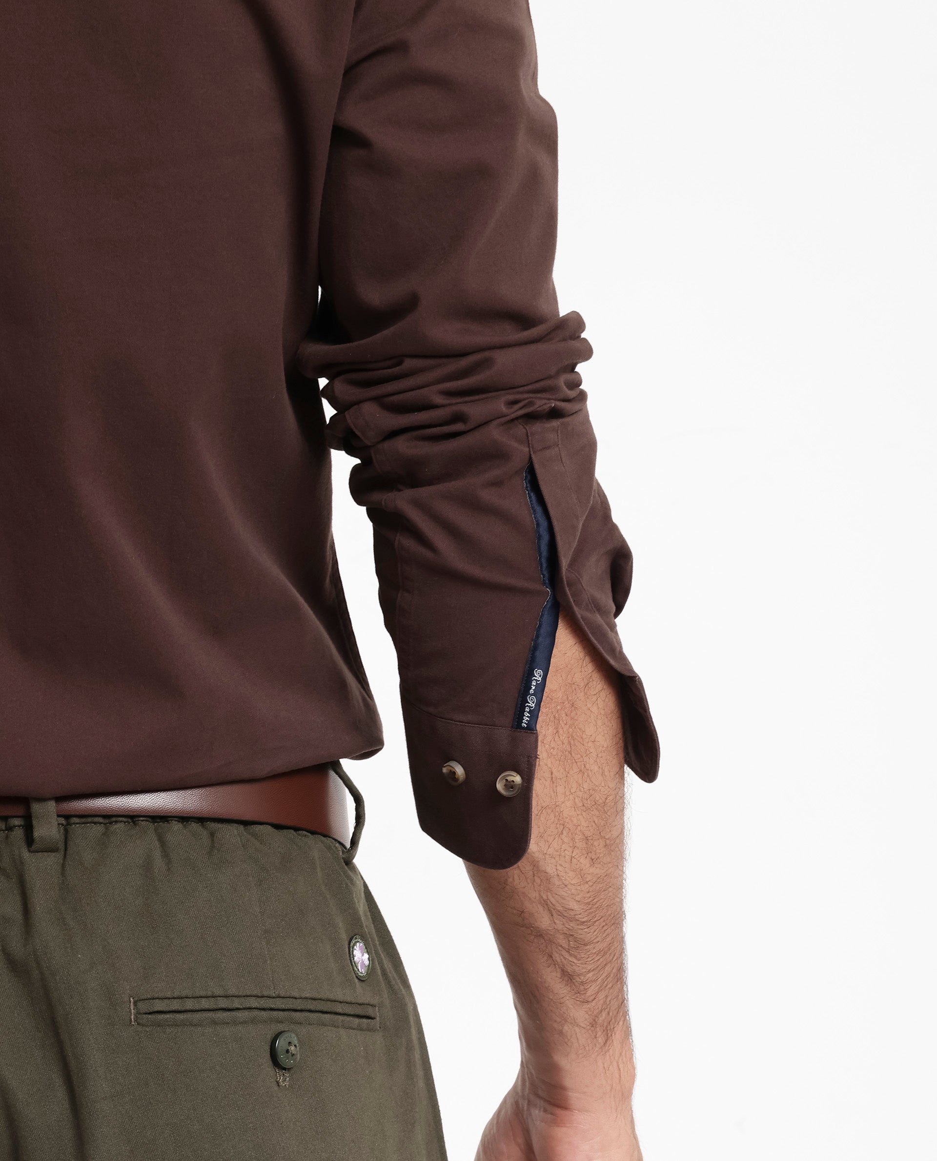 Rare Rabbit Men's Arlet Brown Cotton Fabric Full Sleeve Regular Fit Solid Shirt