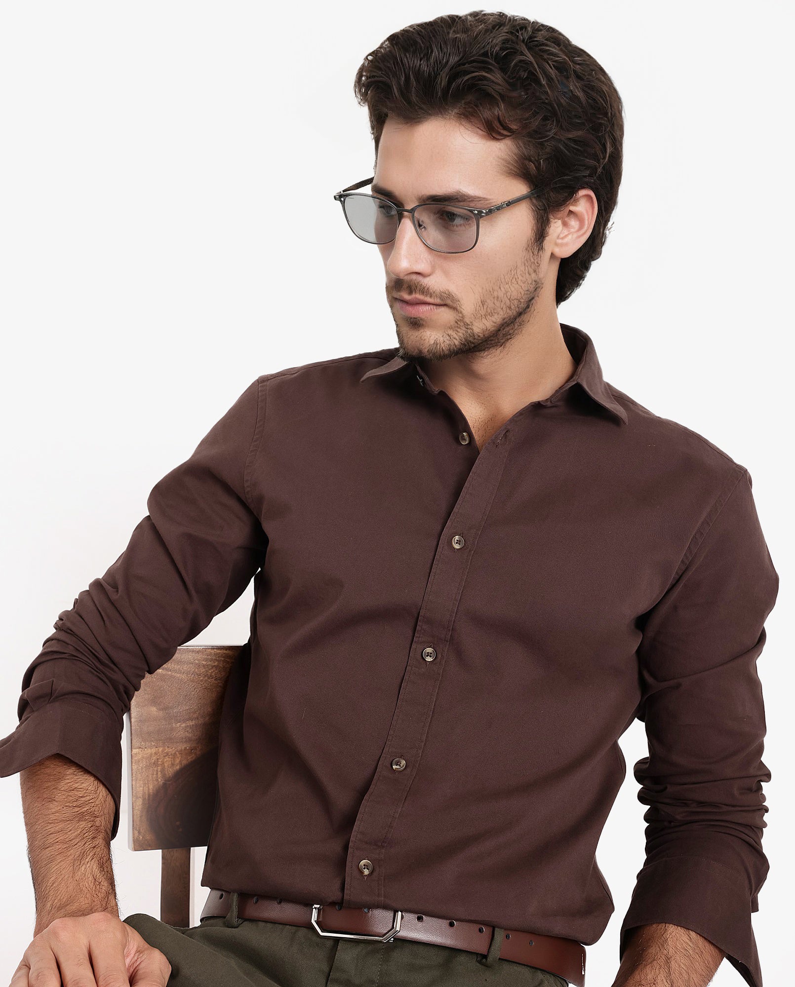 Rare Rabbit Men's Arlet Brown Cotton Fabric Full Sleeve Regular Fit Solid Shirt