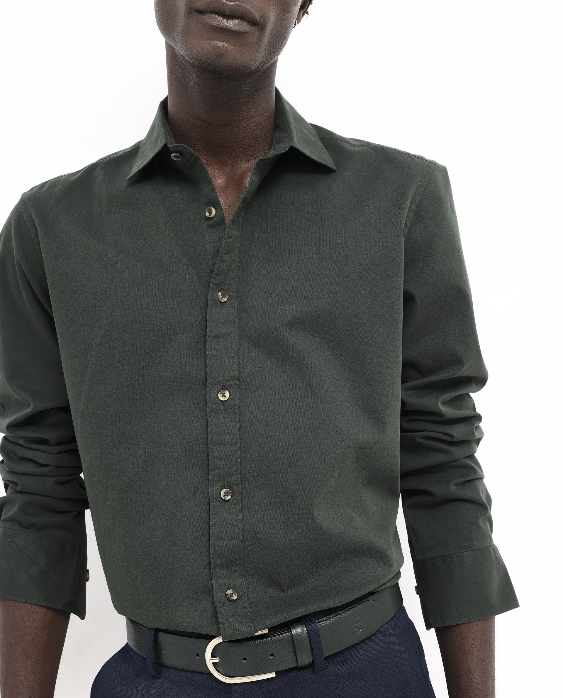 Rare Rabbit Men's Arlet Dark Green Cotton Fabric Full Sleeve Regular Fit Solid Shirt
