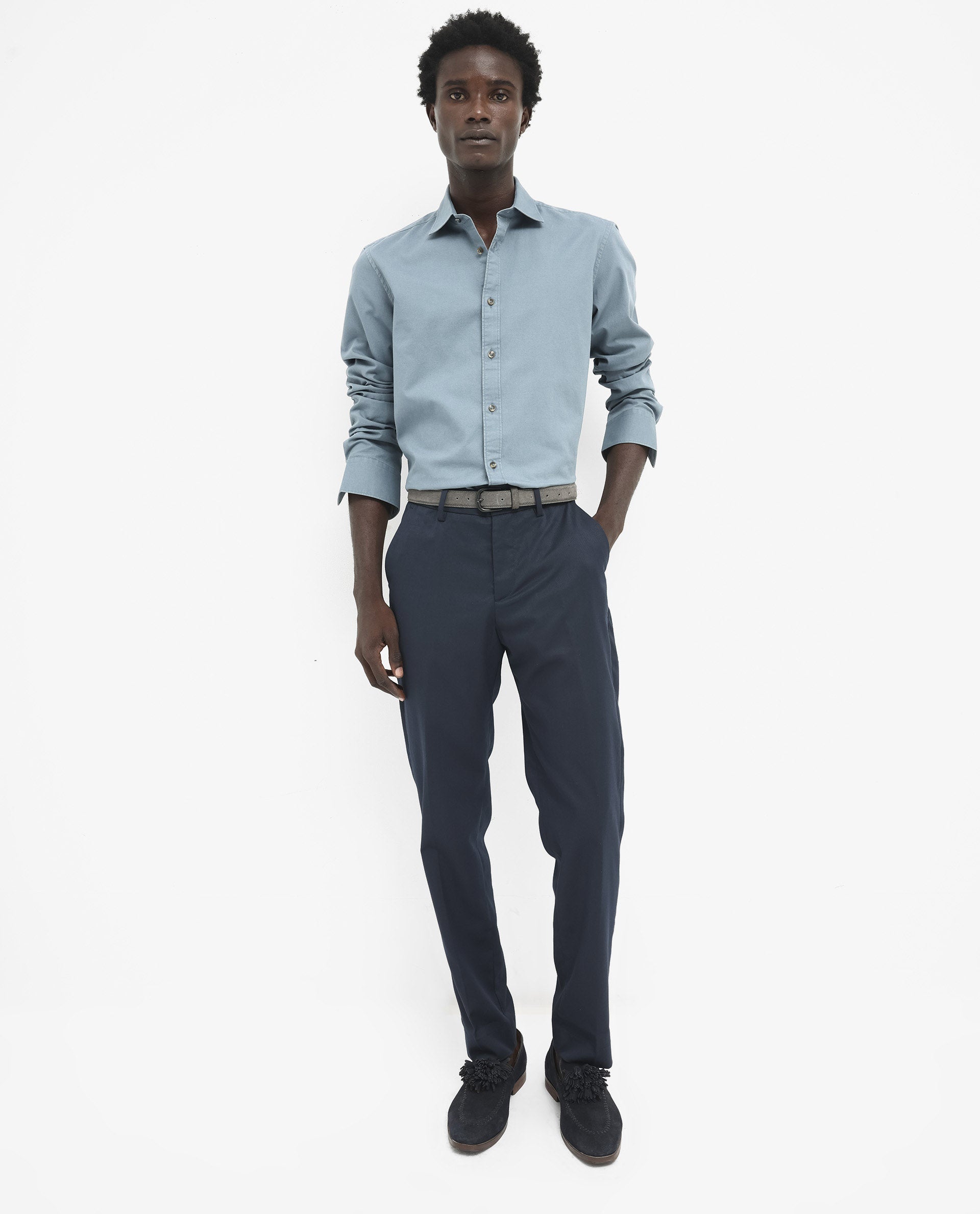 Rare Rabbit Men's Arlet Dusky Blue Cotton Fabric Full Sleeve Regular Fit Solid Shirt