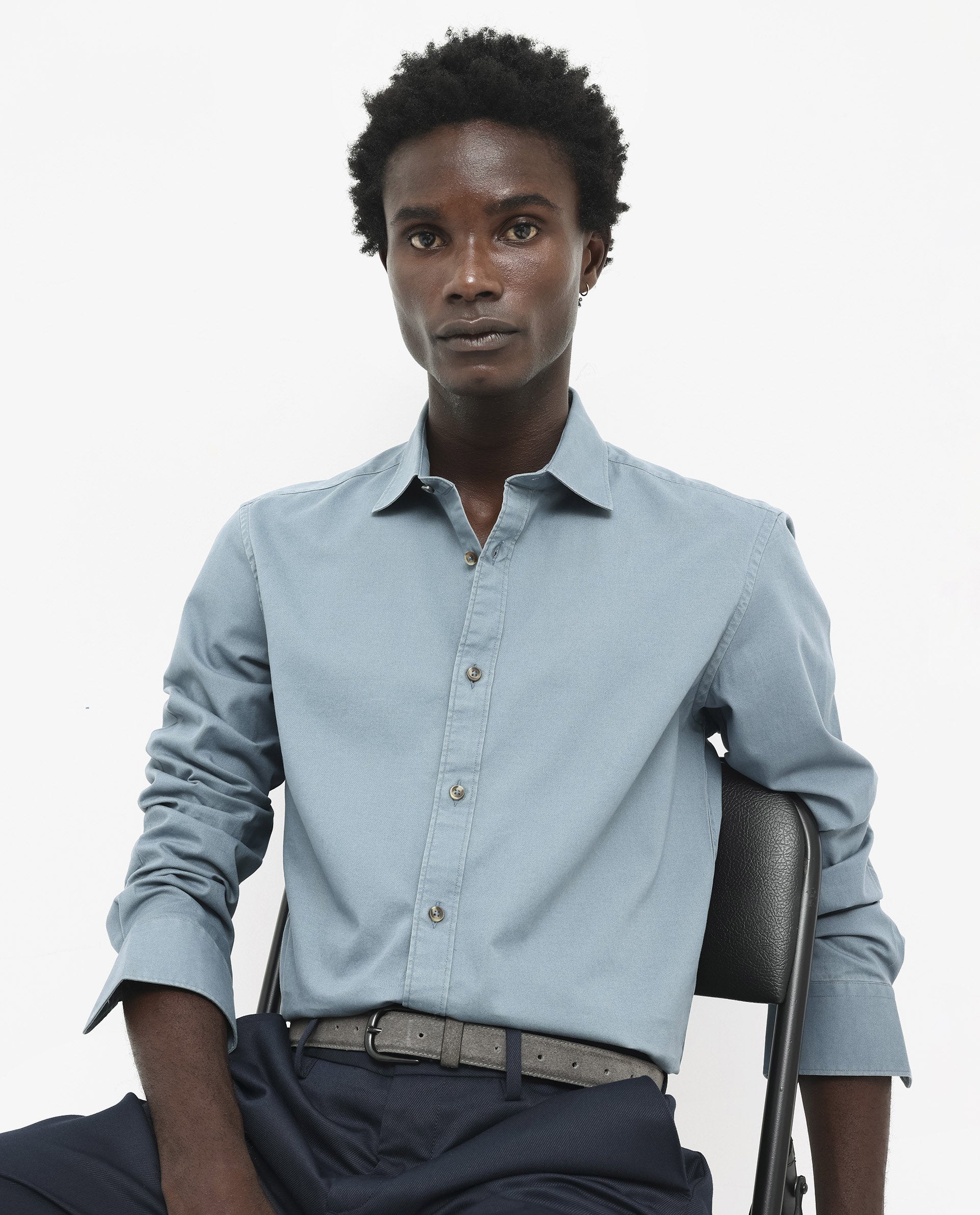 Rare Rabbit Men's Arlet Dusky Blue Cotton Fabric Full Sleeve Regular Fit Solid Shirt