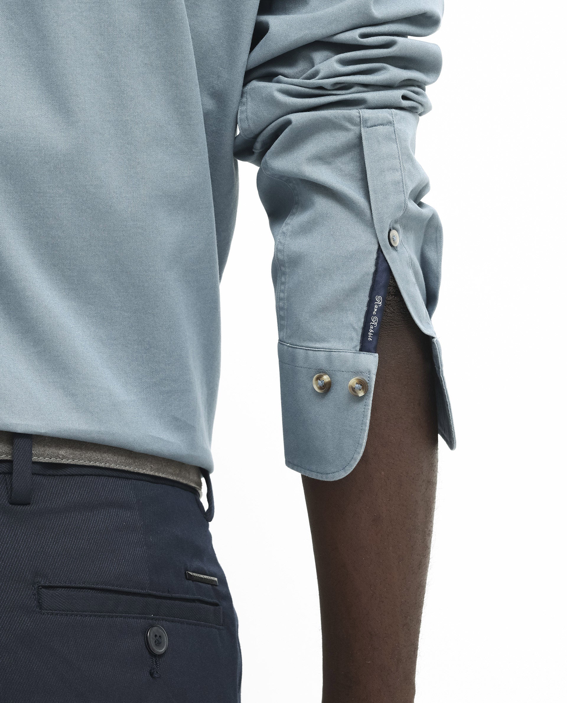 Rare Rabbit Men's Arlet Dusky Blue Cotton Fabric Full Sleeve Regular Fit Solid Shirt