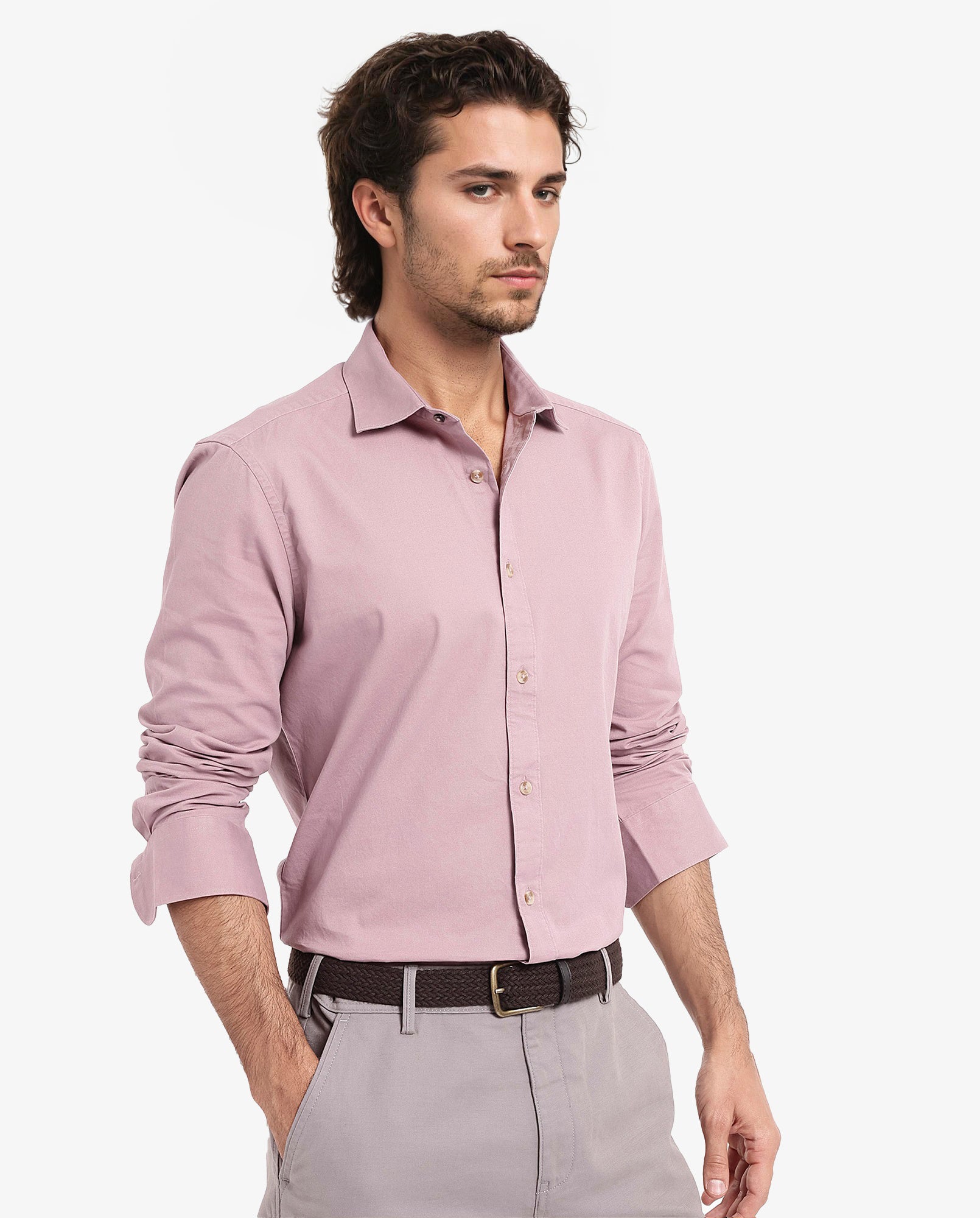 Rare Rabbit Men's Arlet Dusky Pink Cotton Fabric Full Sleeve Regular Fit Solid Shirt
