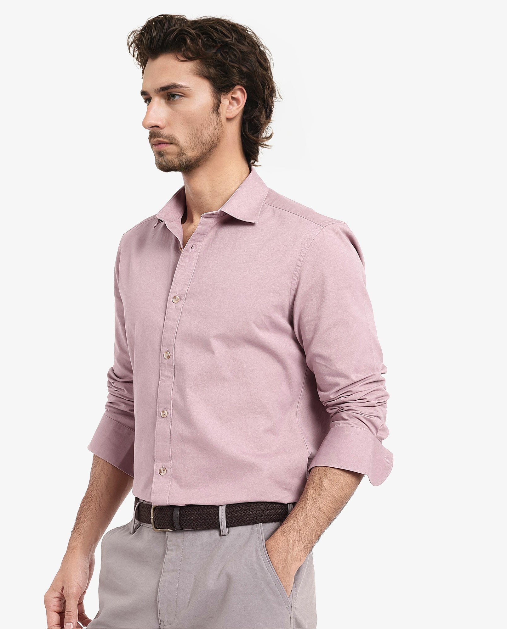 Rare Rabbit Men's Arlet Dusky Pink Cotton Fabric Full Sleeve Regular Fit Solid Shirt