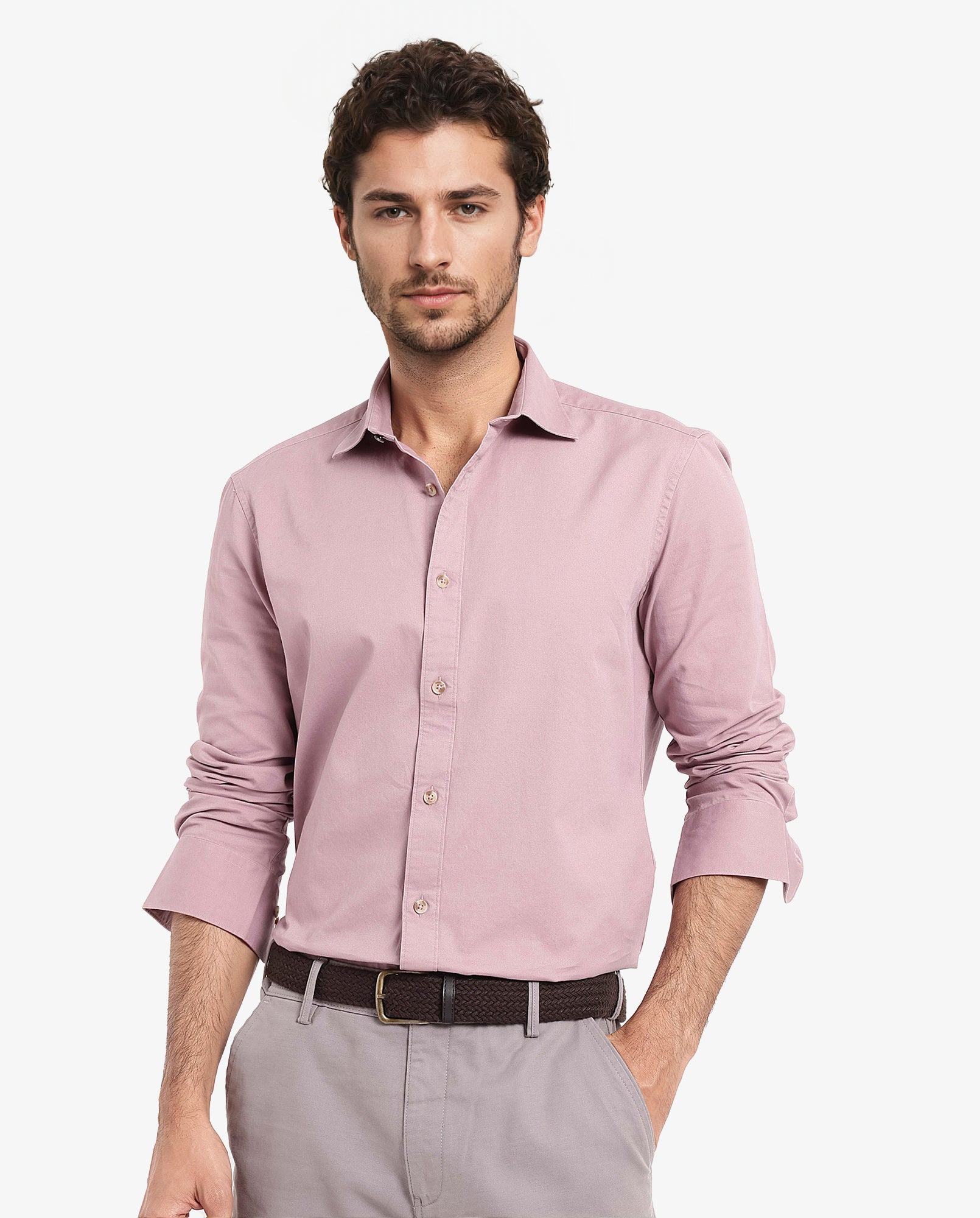 Rare Rabbit Men's Arlet Dusky Pink Cotton Fabric Full Sleeve Regular Fit Solid Shirt