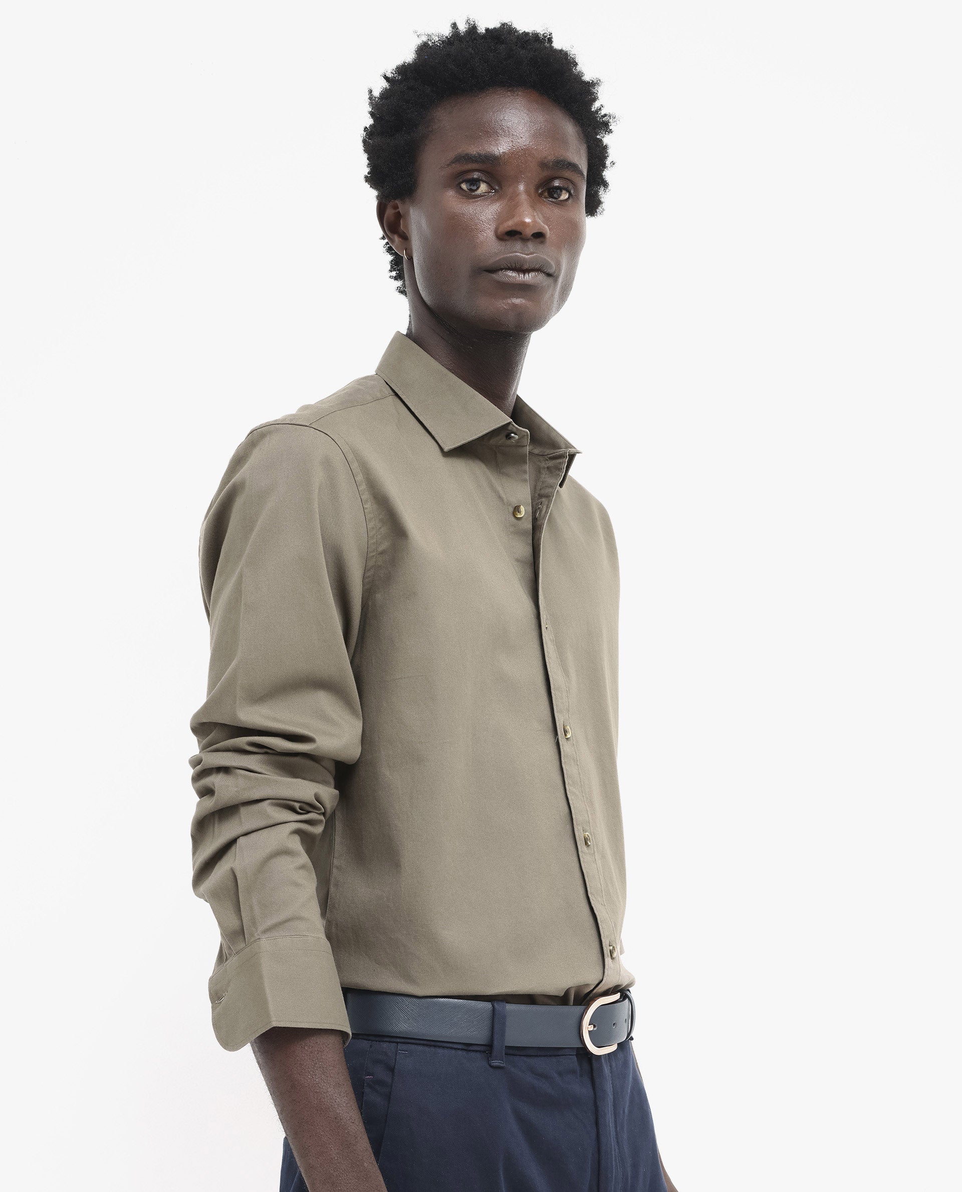 Rare Rabbit Men's Arlet Khaki Cotton Fabric Full Sleeve Regular Fit Solid Shirt