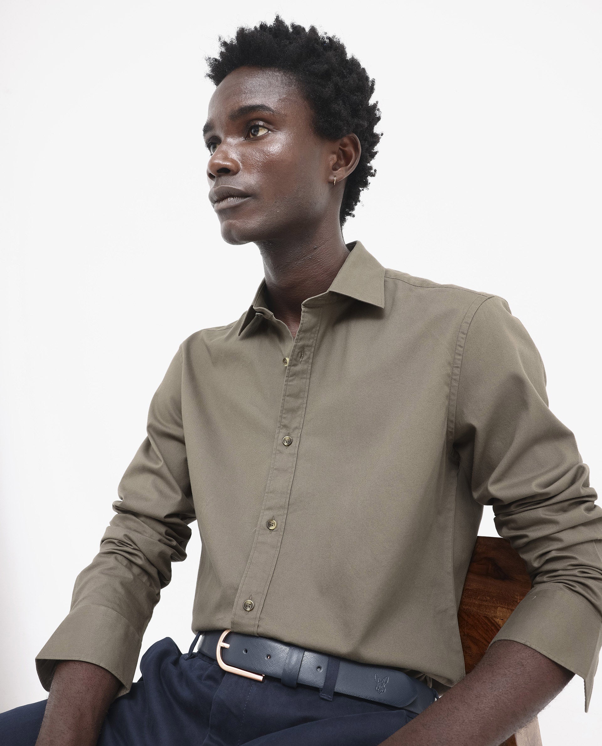 Rare Rabbit Men's Arlet Khaki Cotton Fabric Full Sleeve Regular Fit Solid Shirt