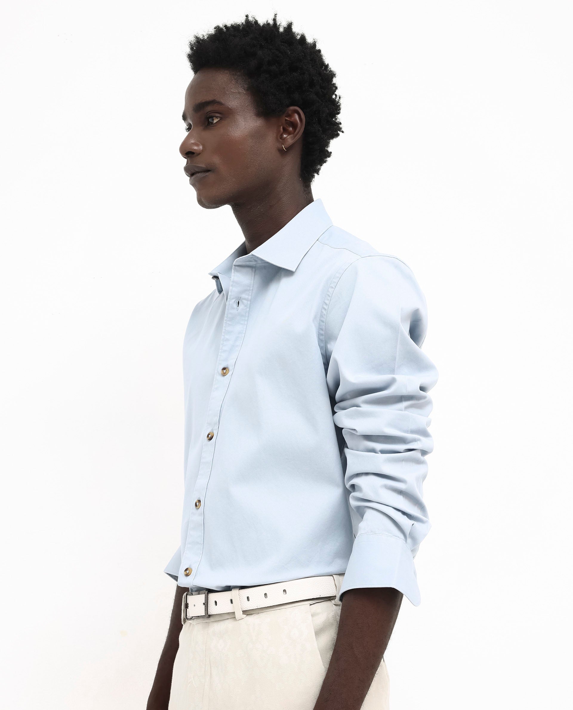 Rare Rabbit Men's Arlet Light Blue Cotton Fabric Full Sleeve Regular Fit Solid Shirt