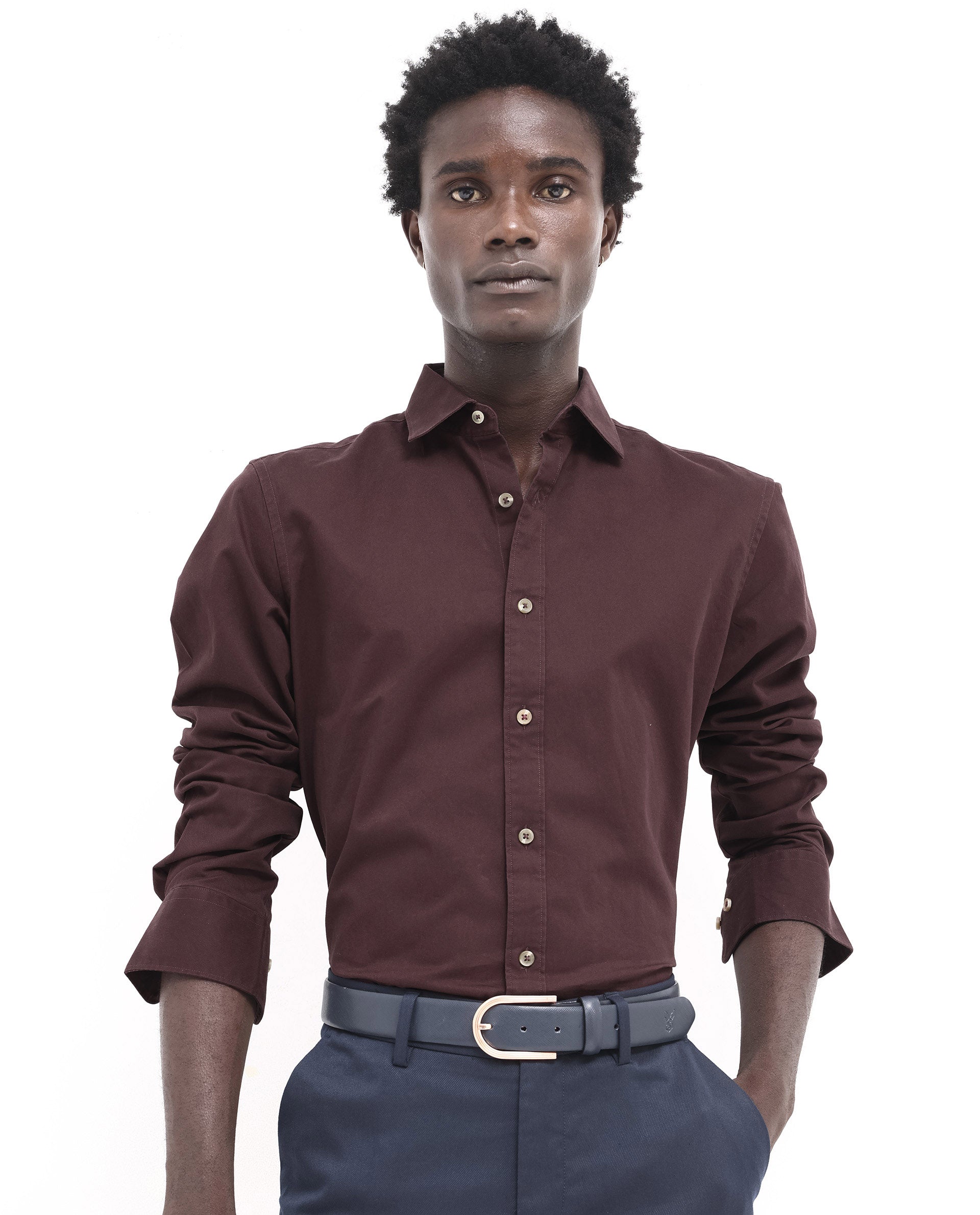 Rare Rabbit Men's Arlet Maroon Cotton Fabric Full Sleeve Regular Fit Solid Shirt