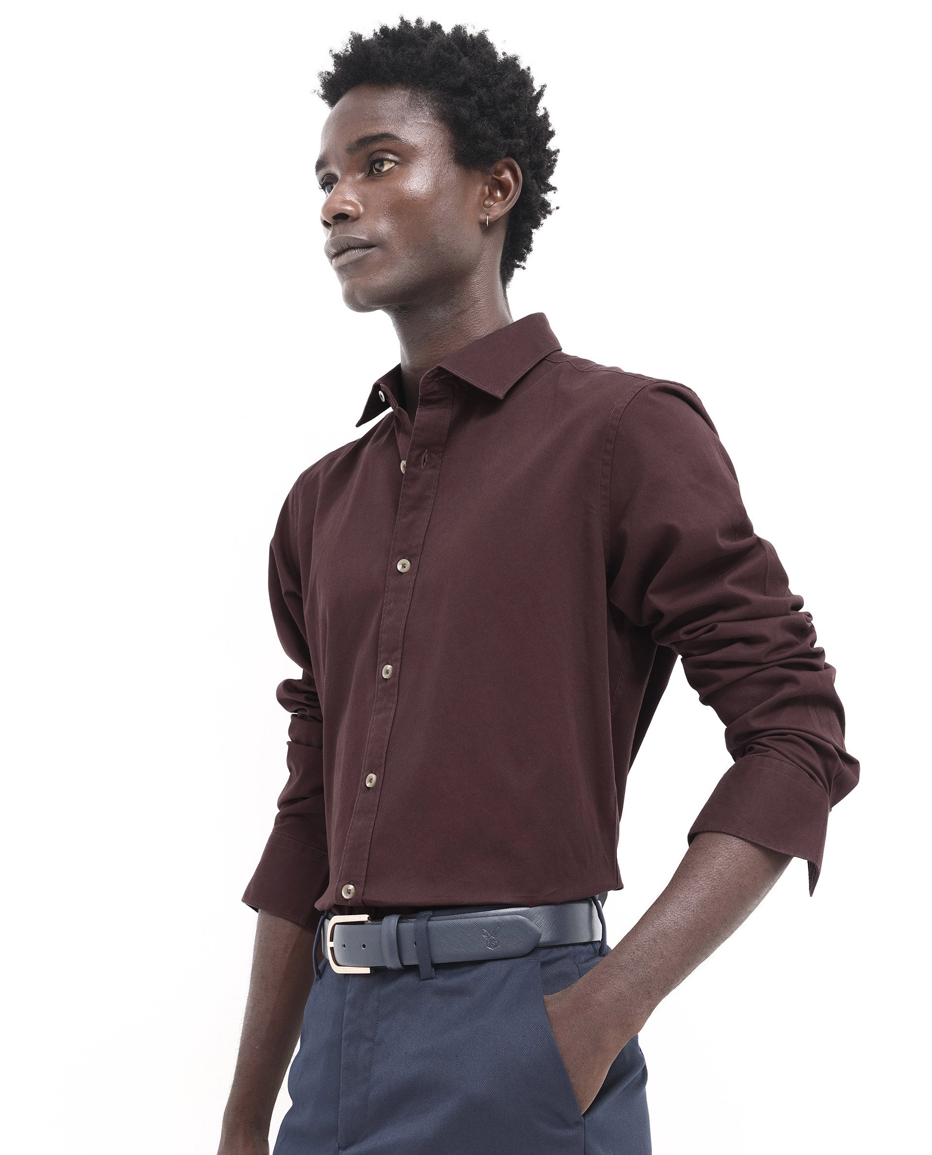 Rare Rabbit Men's Arlet Maroon Cotton Fabric Full Sleeve Regular Fit Solid Shirt