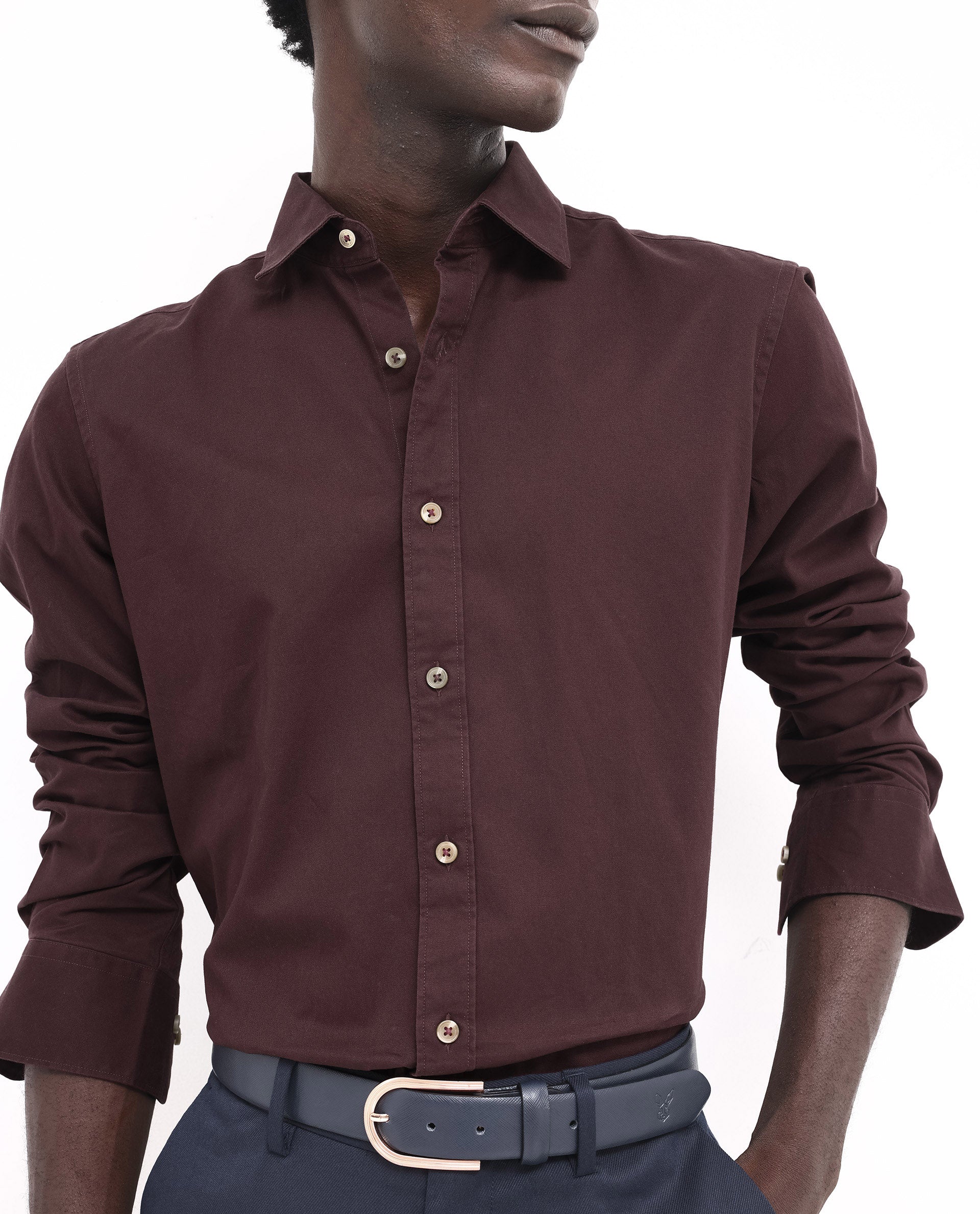 Rare Rabbit Men's Arlet Maroon Cotton Fabric Full Sleeve Regular Fit Solid Shirt