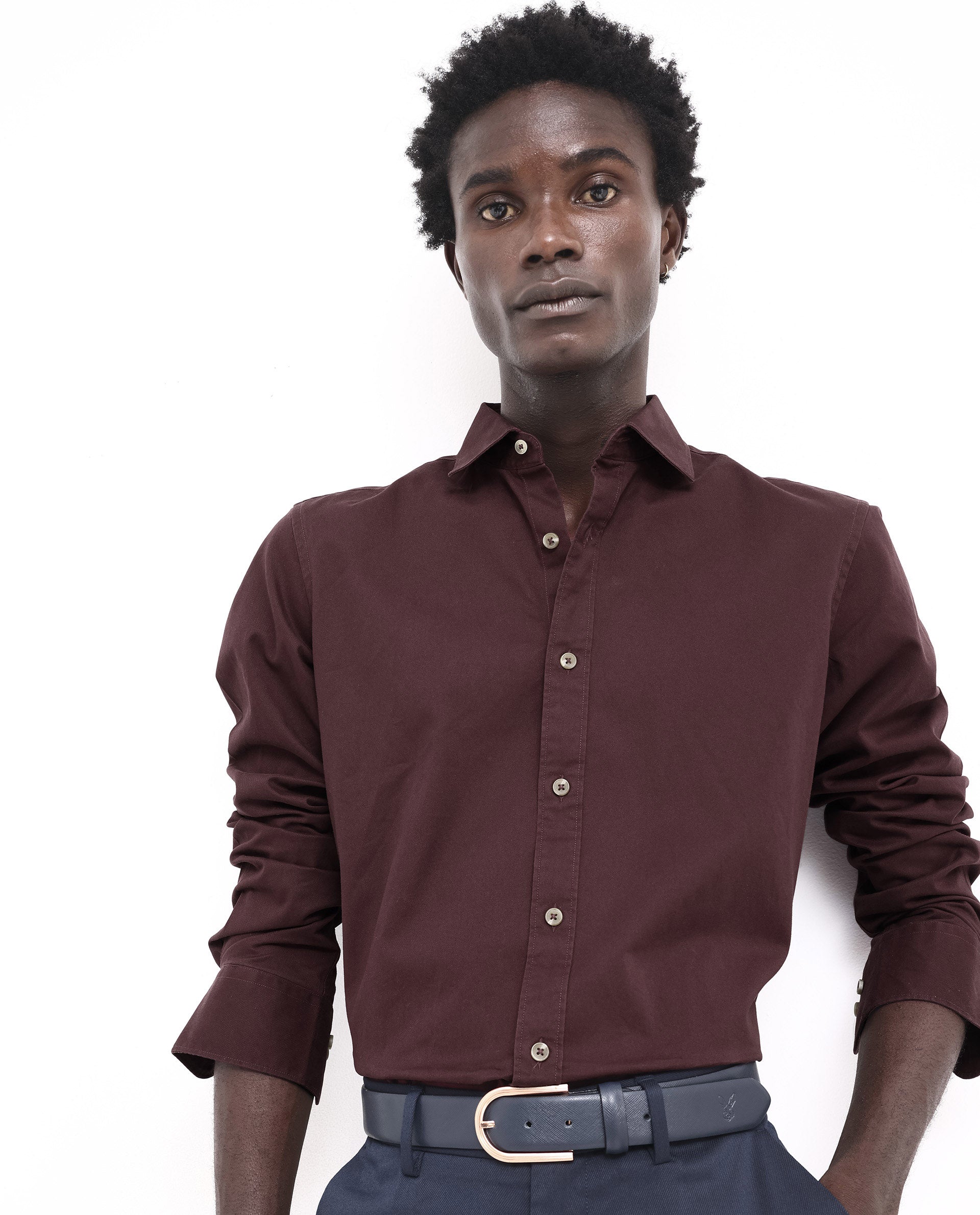 Rare Rabbit Men's Arlet Maroon Cotton Fabric Full Sleeve Regular Fit Solid Shirt