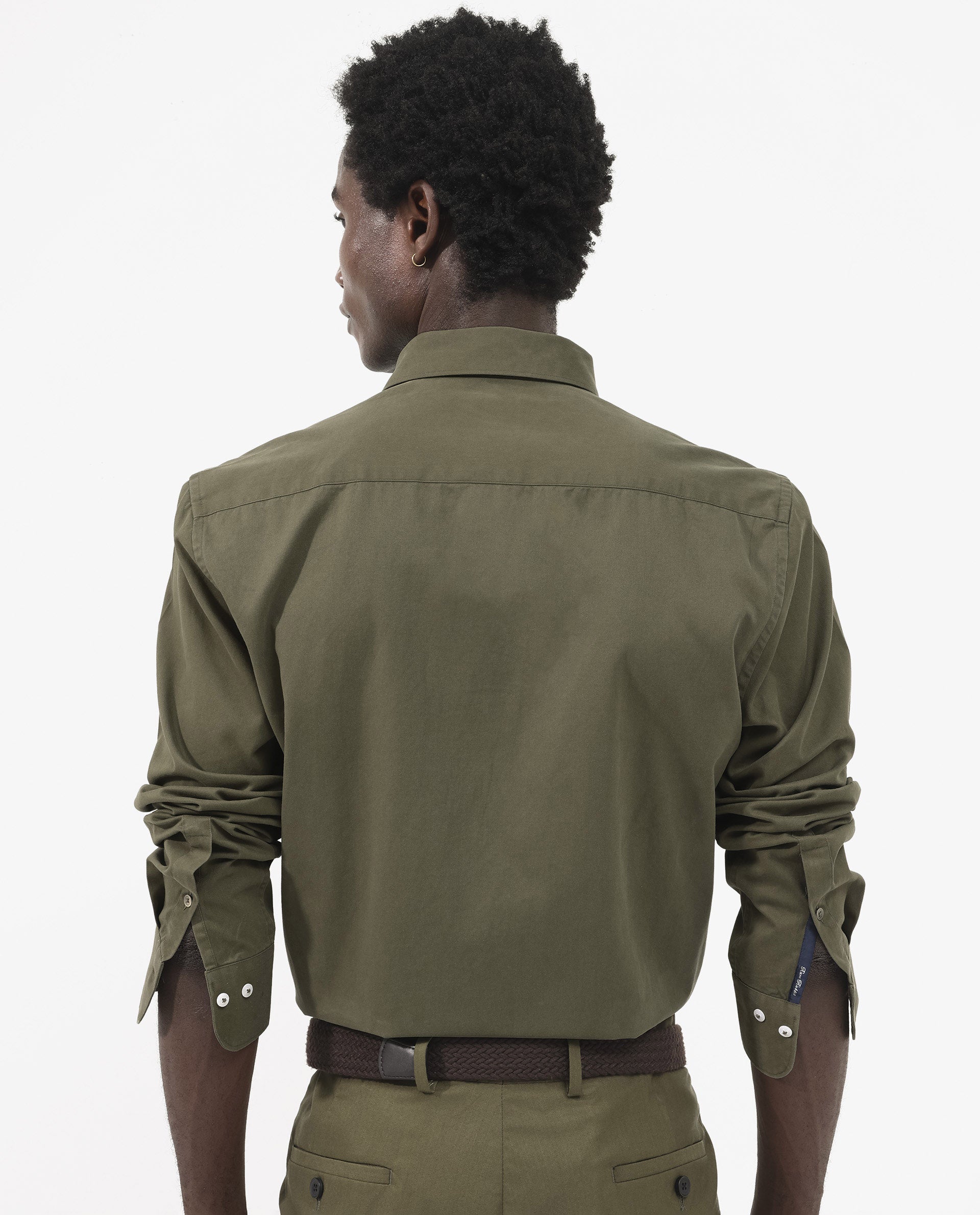 Rare Rabbit Men's Arlet Olive Cotton Fabric Full Sleeve Regular Fit Solid Shirt