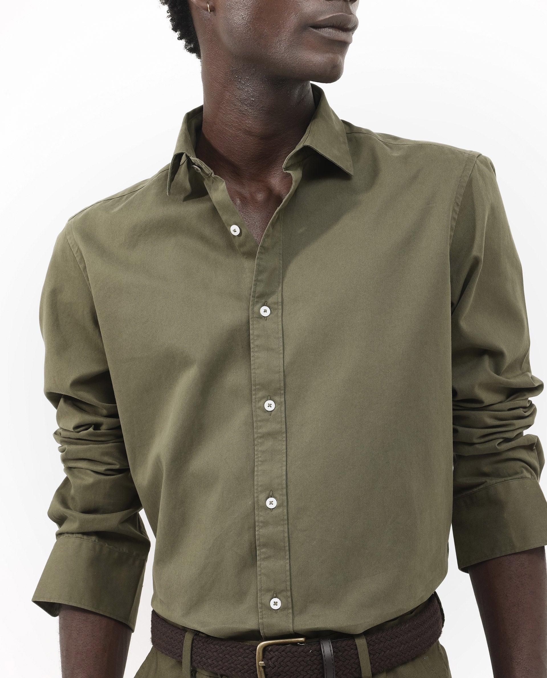 Rare Rabbit Men's Arlet Olive Cotton Fabric Full Sleeve Regular Fit Solid Shirt