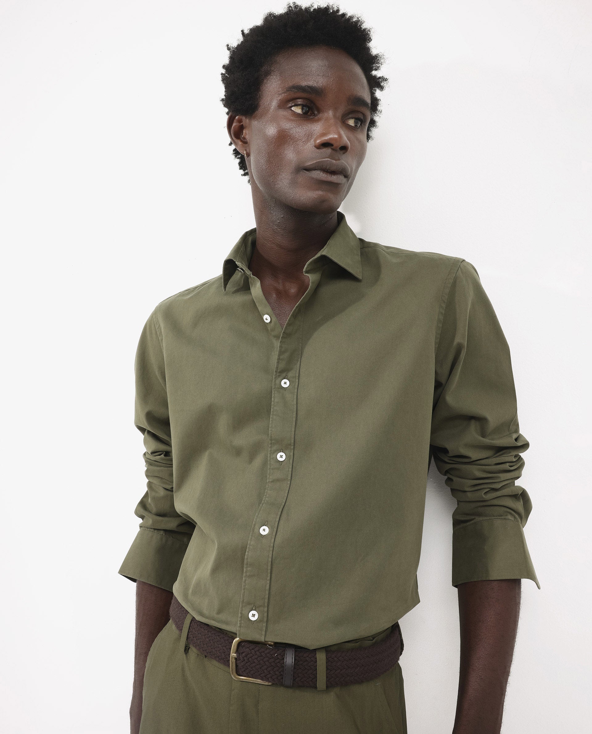 Rare Rabbit Men's Arlet Olive Cotton Fabric Full Sleeve Regular Fit Solid Shirt