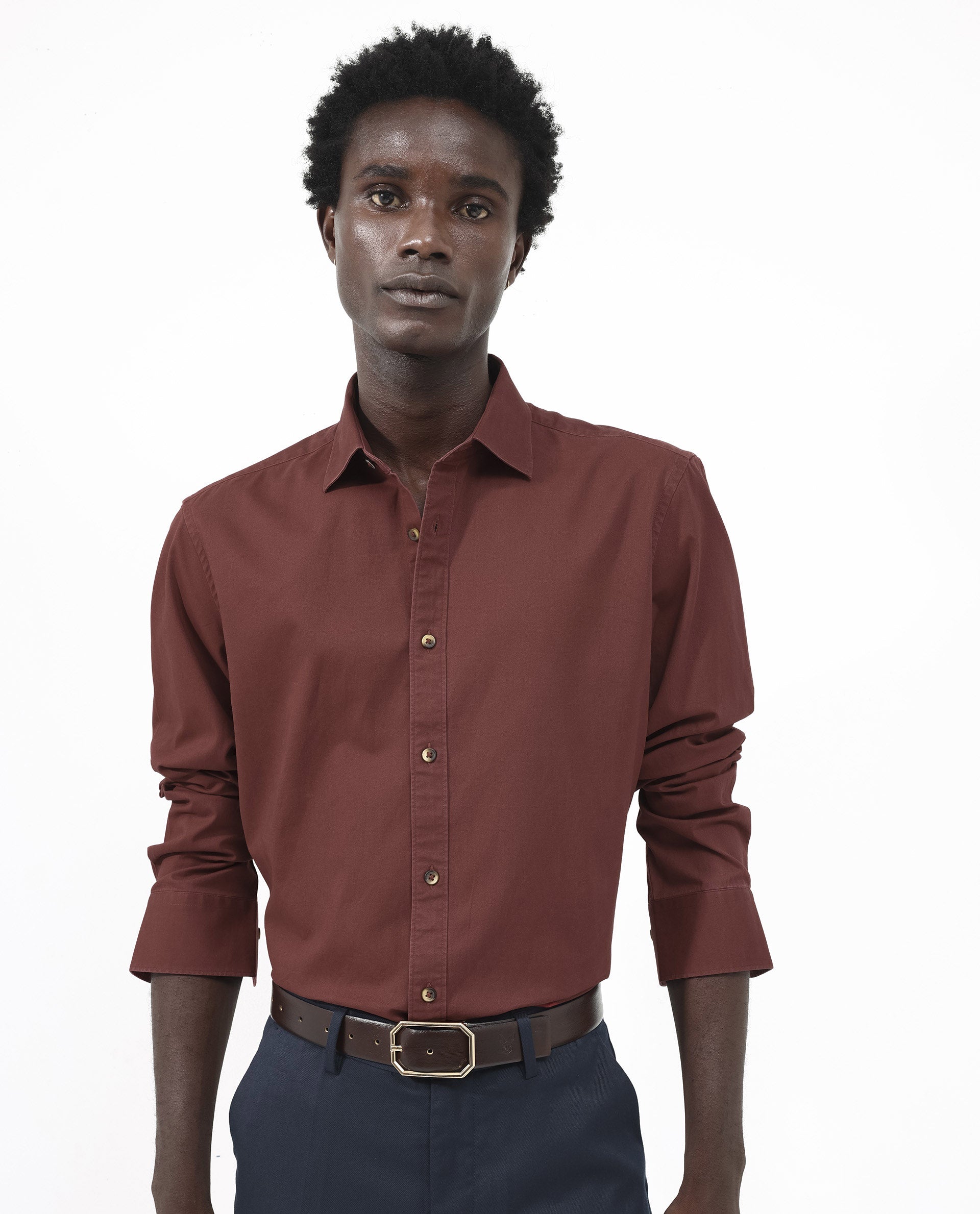 Rare Rabbit Men's Arlet Red Cotton Fabric Full Sleeve Regular Fit Solid Shirt