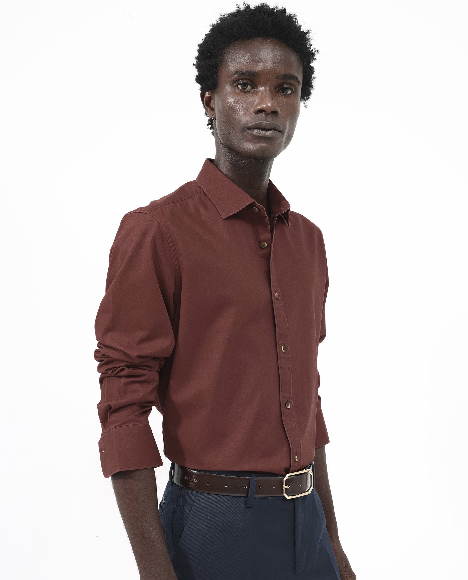 Rare Rabbit Men's Arlet Red Cotton Fabric Full Sleeve Regular Fit Solid Shirt