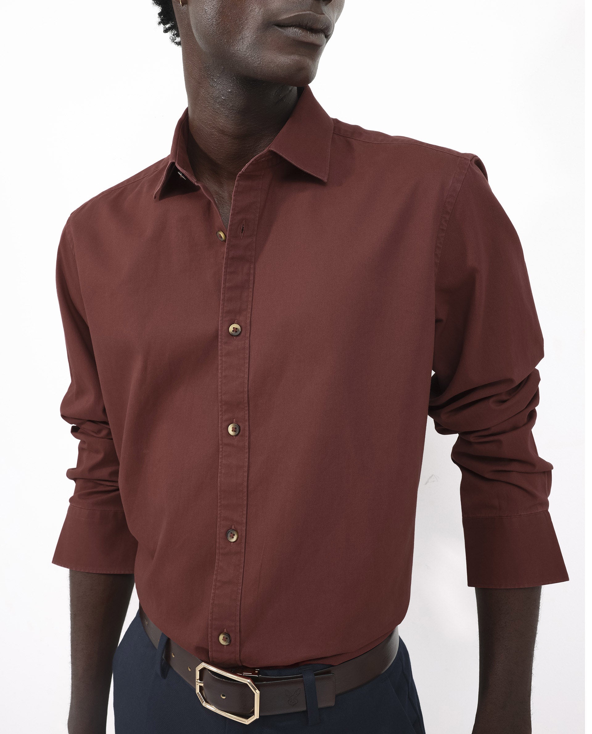 Rare Rabbit Men's Arlet Red Cotton Fabric Full Sleeve Regular Fit Solid Shirt