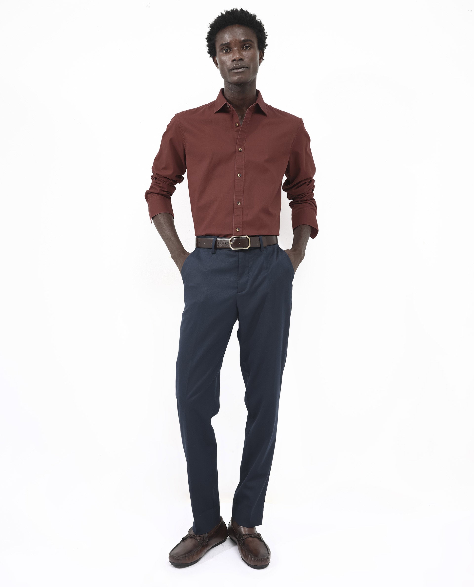 Rare Rabbit Men's Arlet Red Cotton Fabric Full Sleeve Regular Fit Solid Shirt