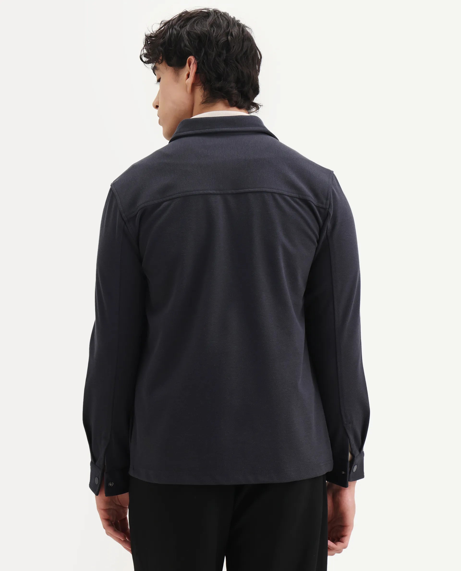 Rare Rabbit Men's Arlington-25 Dark Grey Polyester Blend Fabric Collared Neck Regular Fit Plain Jacket