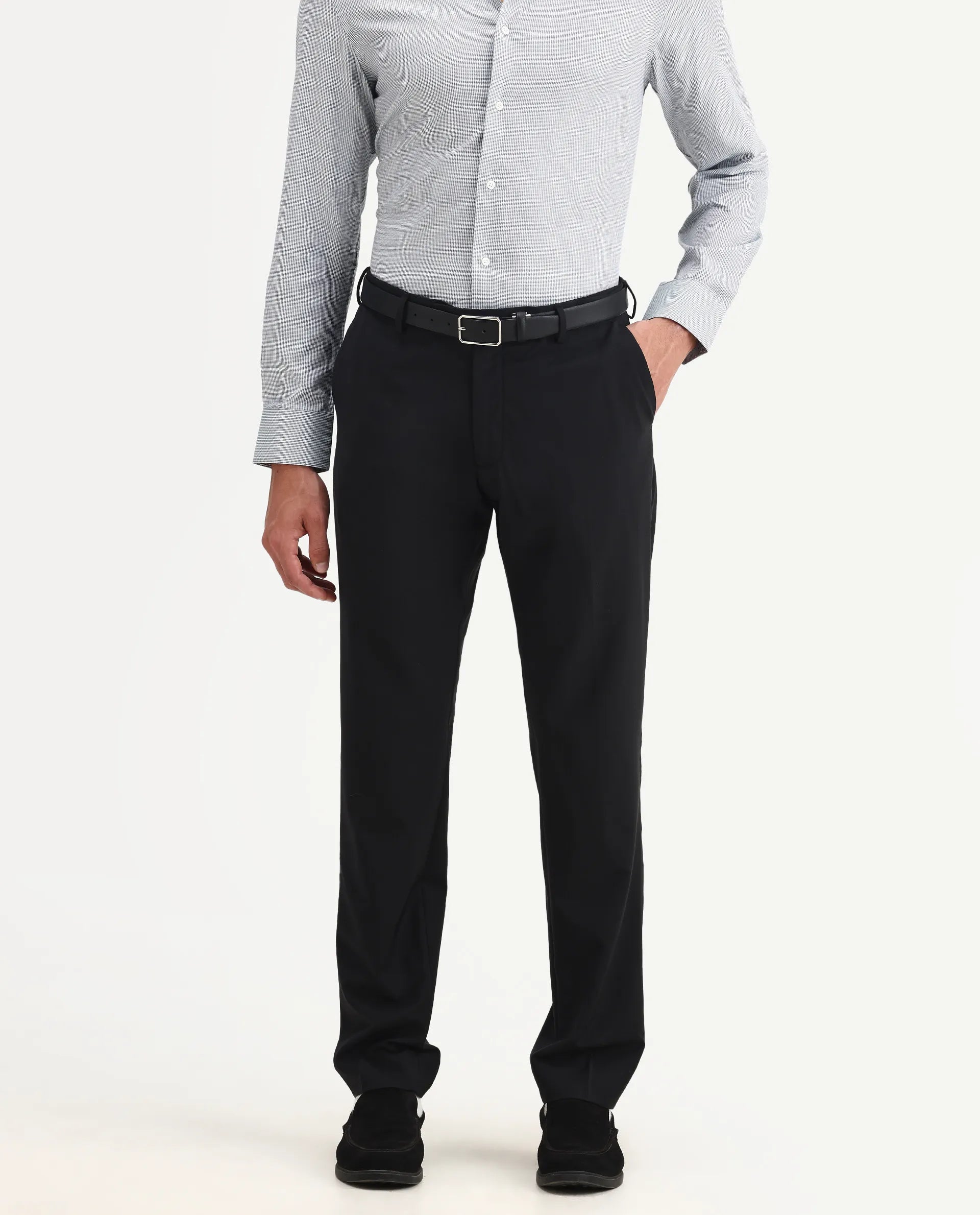 Rare Rabbit Men's Arlo-B Black Polyester Plain Slim Fit Full Sleeve Lapel Neck Suits