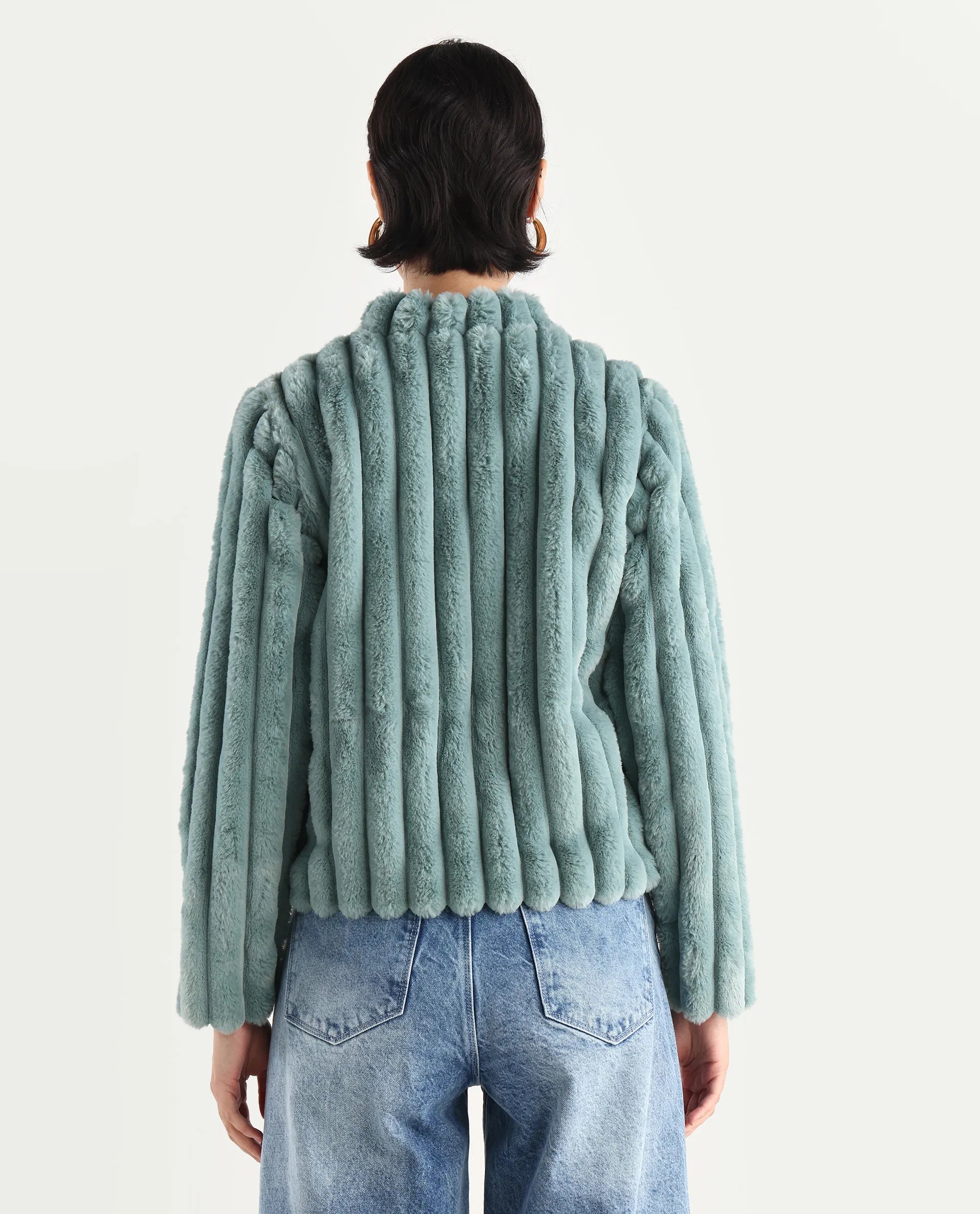 Rareism Women's Armidale Turq Cotton Blend Mandarin Collar Plain Regular Fit Jacket