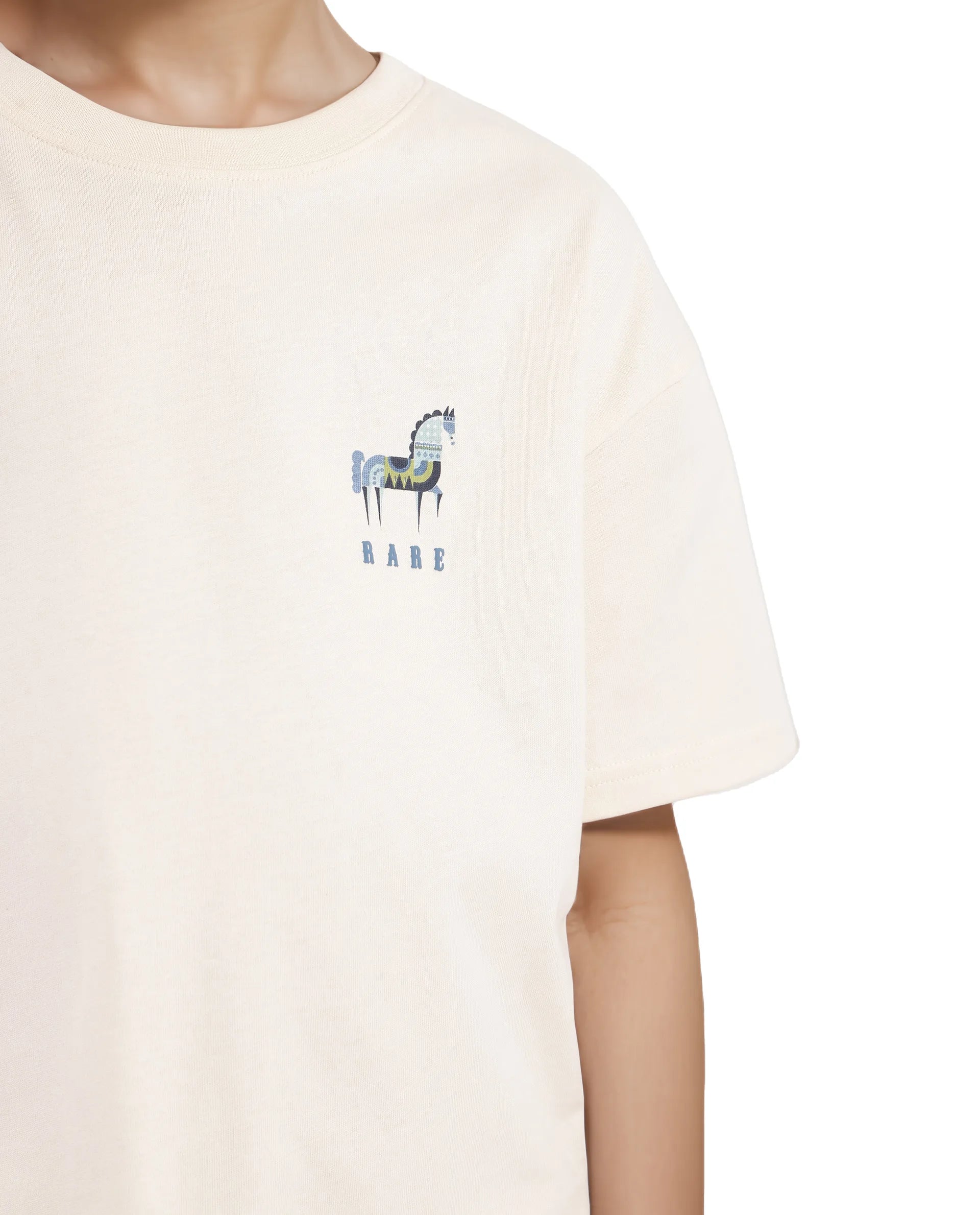 Rare Ones Kids Armi Off White Cotton Fabric Half Sleeves Boxy Fit Crew Neck Graphic Print T-Shirt