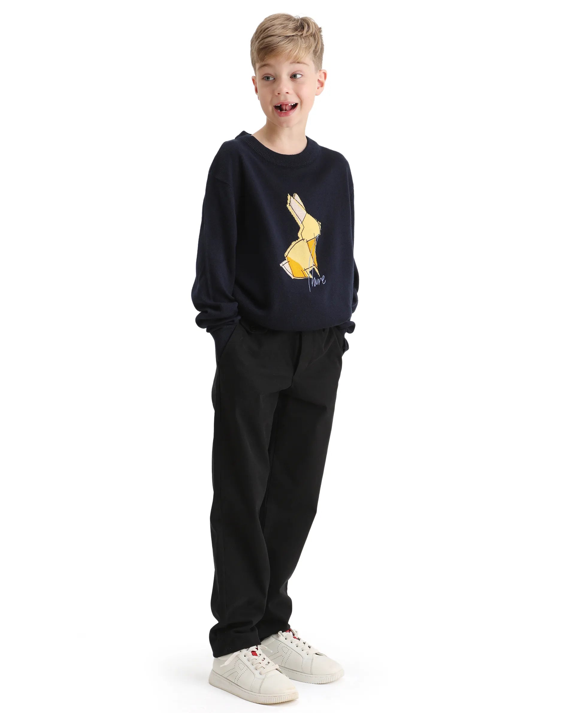 Rare Ones Kids Arne-K Black Cotton Blend Solid Button Closure Regular Fit Trouser