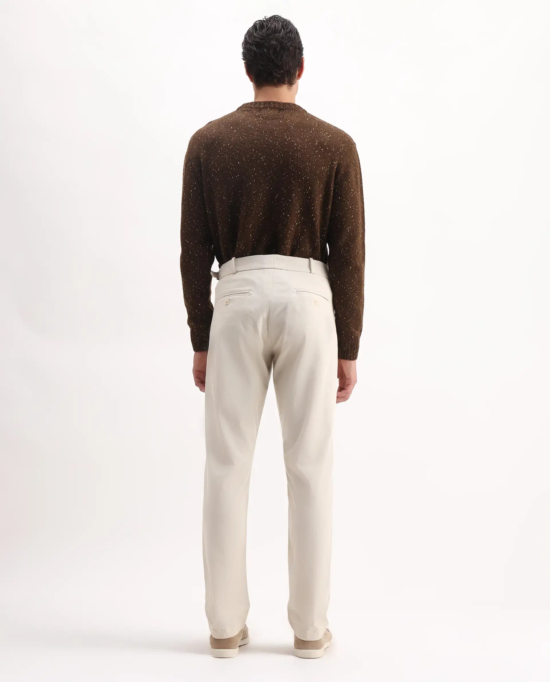 Rare Rabbit Men's Arne Off White Cotton Blend Plain Regular Fit Trouser