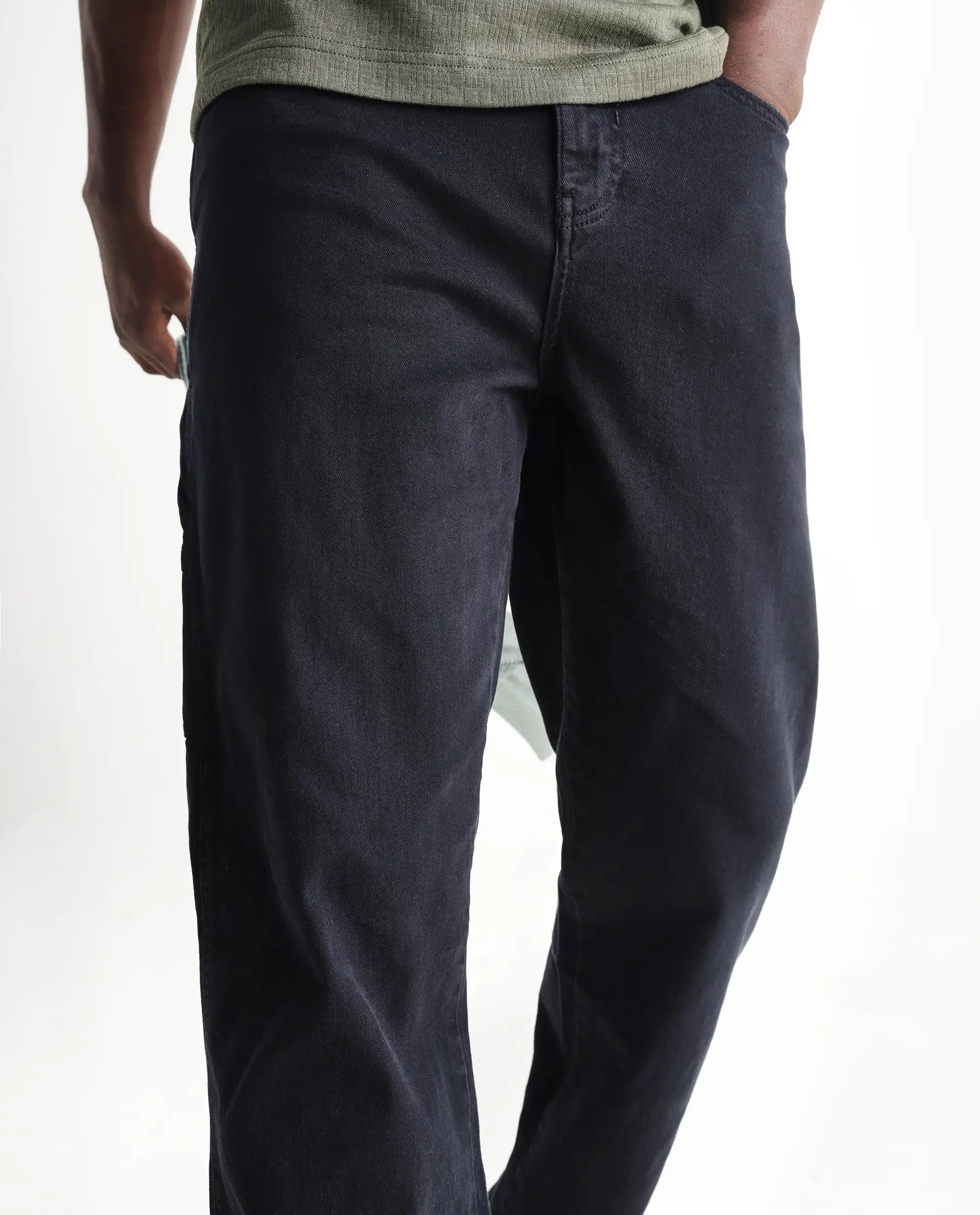 Rare Rabbit Men's Arni Navy Cotton Plain Carpenter Fit Jeans