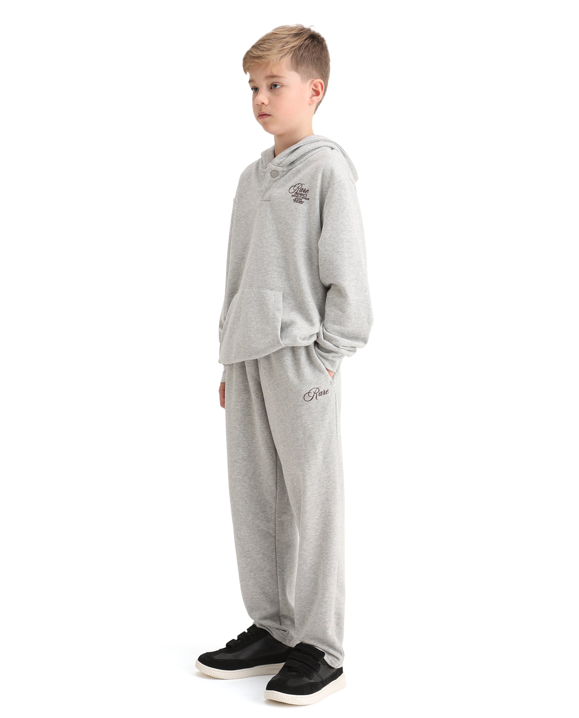 Rare Ones Kids Arno-B Melange Grey Cotton Blend Drawstring Closure Regular Fit Trackpant