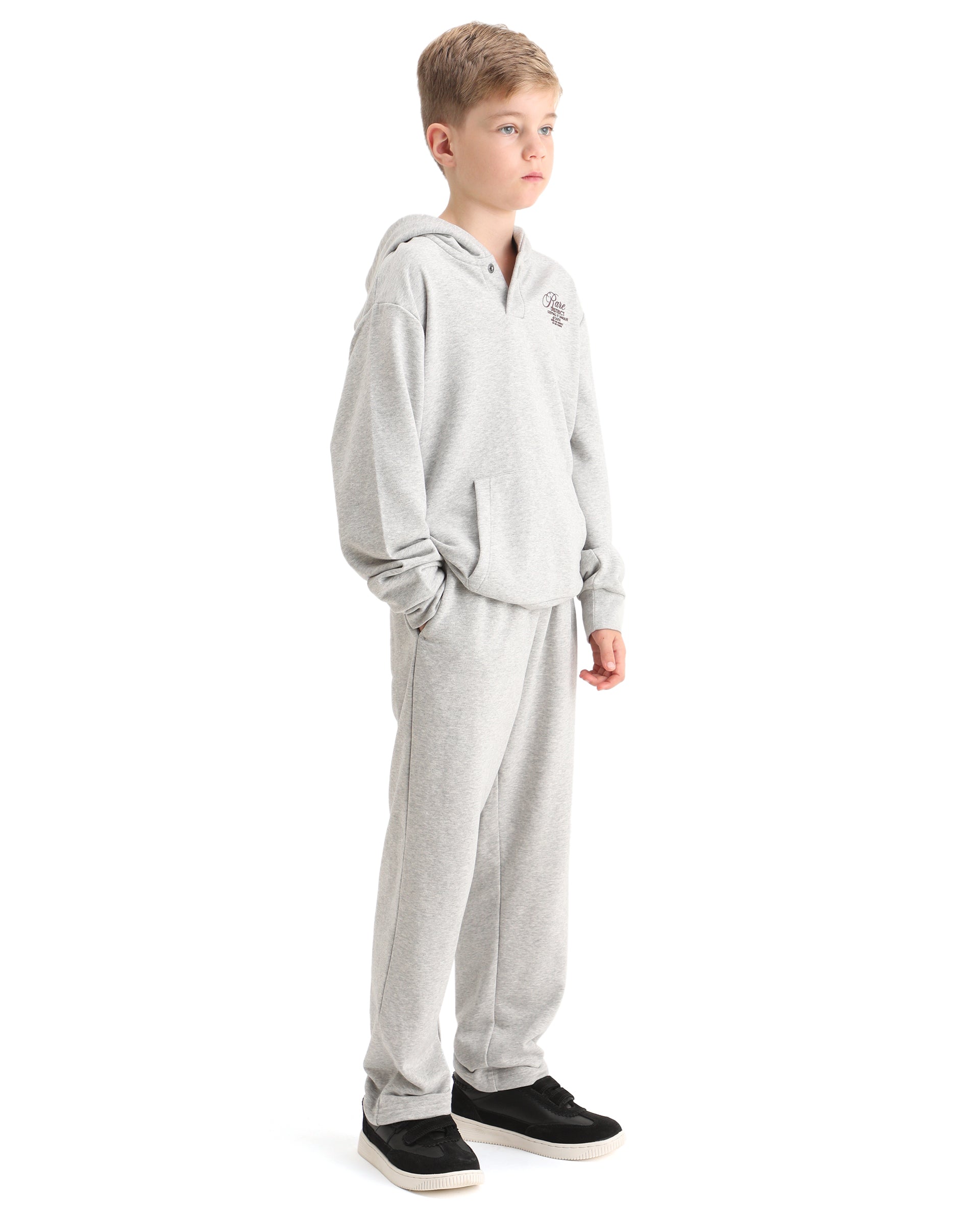 Rare Ones Kids Arno-B Melange Grey Cotton Blend Drawstring Closure Regular Fit Trackpant