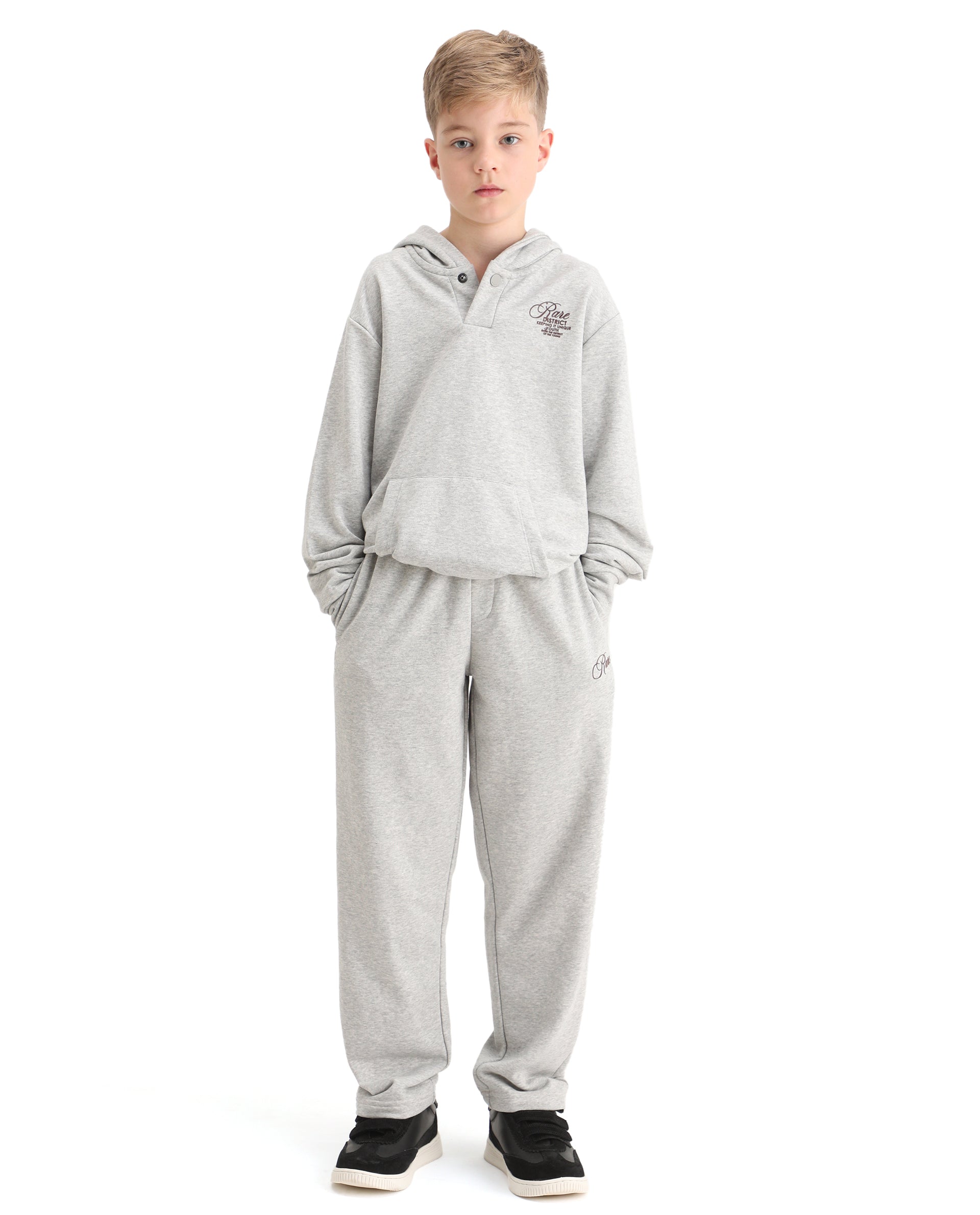 Rare Ones Kids Arno-B Melange Grey Cotton Blend Drawstring Closure Regular Fit Trackpant