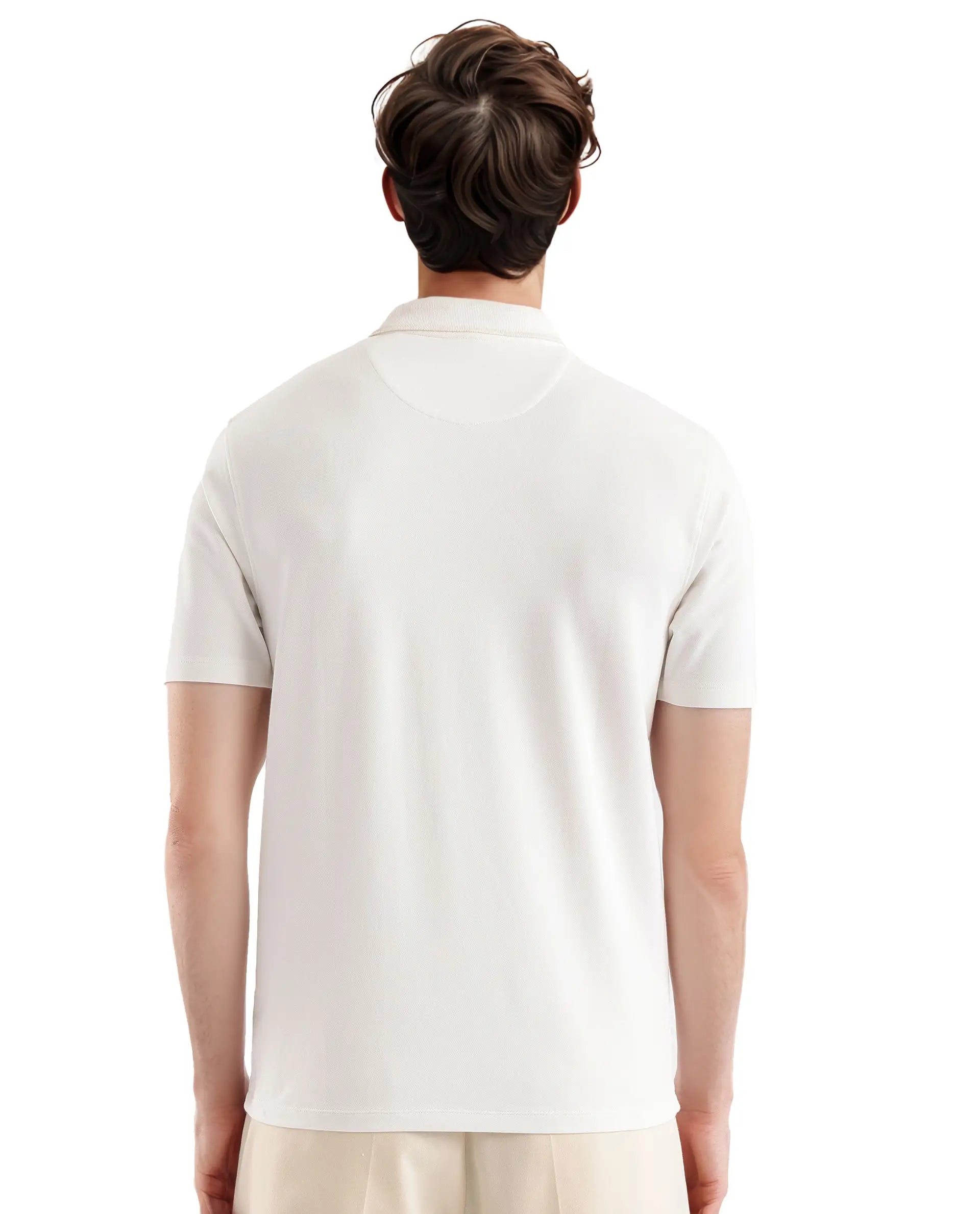 Rare Rabbit Men Aroe Off White Lycra Pique Fabric Short Sleeve Regular Collared Embroidered Logo Plain Polo