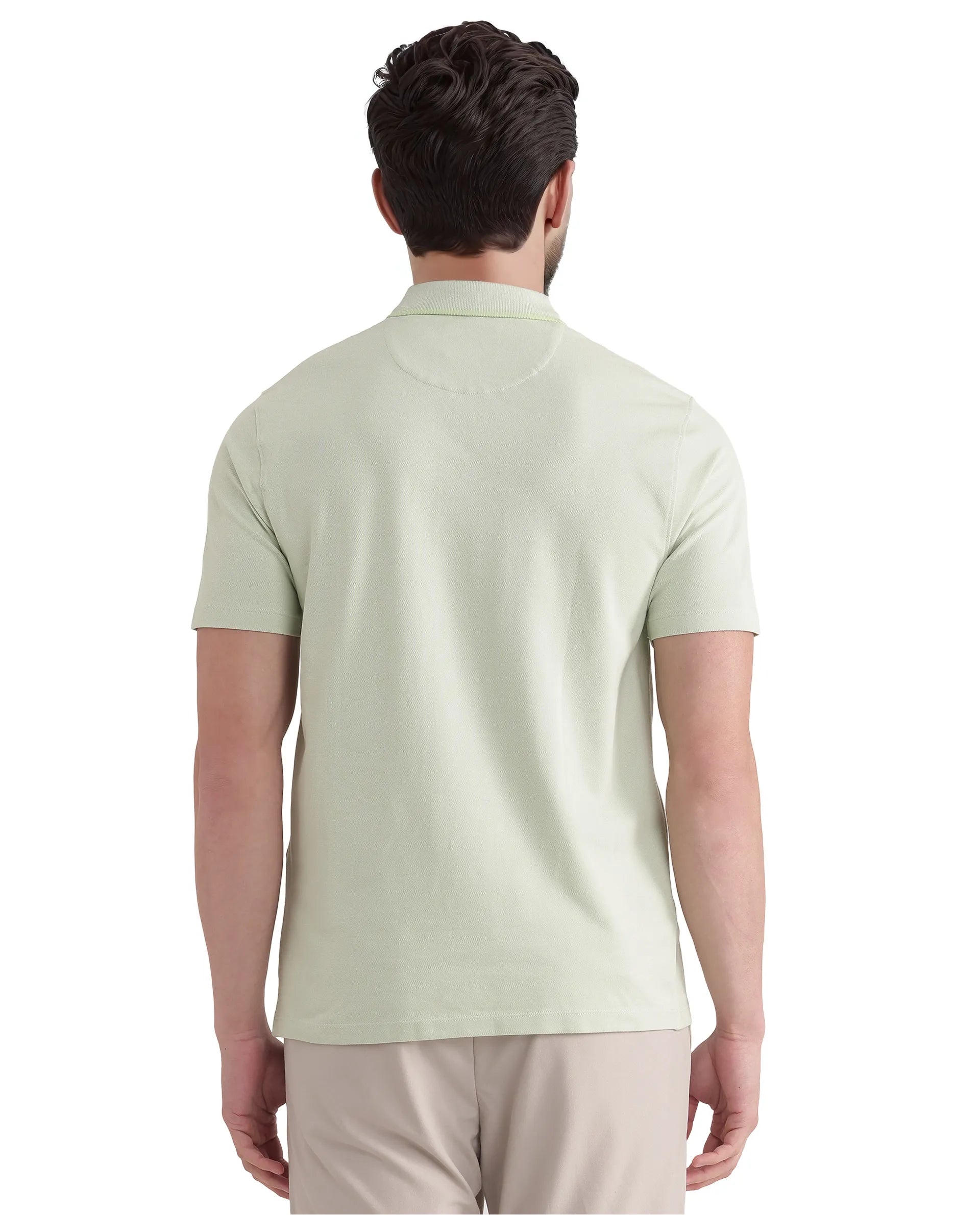 Rare Rabbit Men Aroe Pastel Green Short Sleeve Collared Neck Button Closure Plain Polo