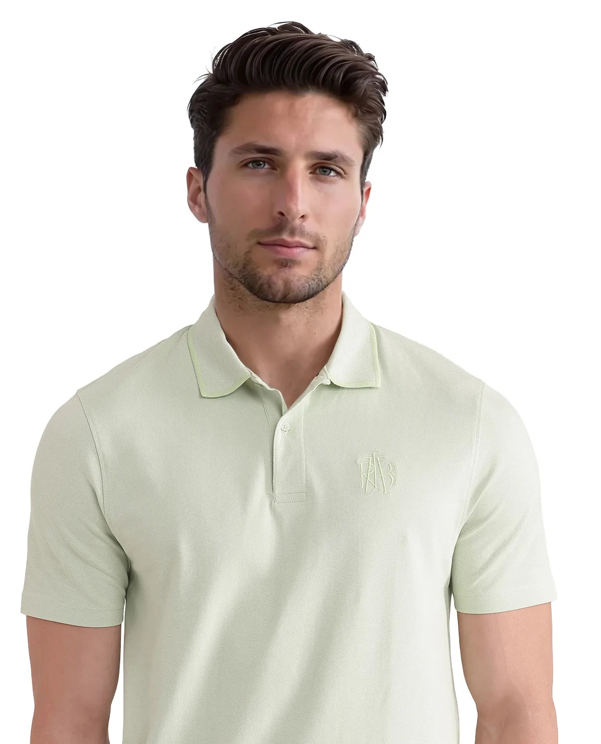 Rare Rabbit Men Aroe Pastel Green Short Sleeve Collared Neck Button Closure Plain Polo