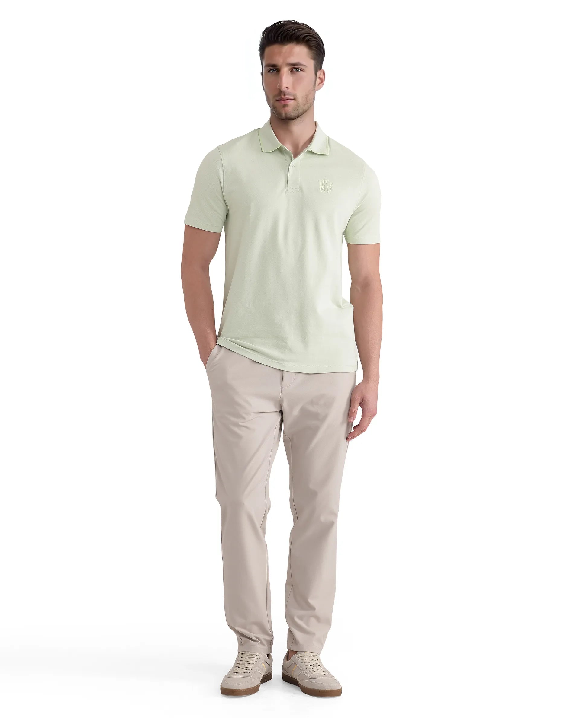Rare Rabbit Men Aroe Pastel Green Short Sleeve Collared Neck Button Closure Plain Polo