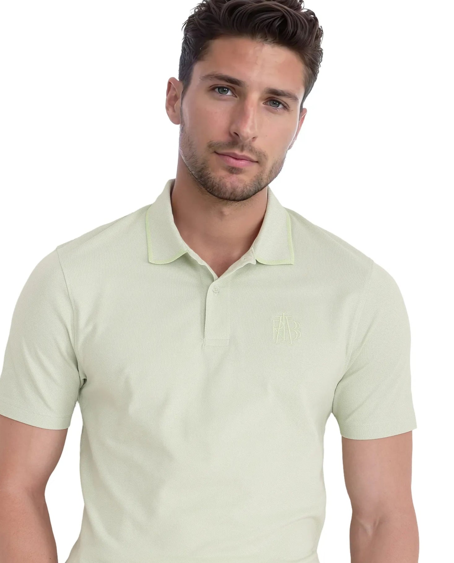 Rare Rabbit Men Aroe Pastel Green Short Sleeve Collared Neck Button Closure Plain Polo