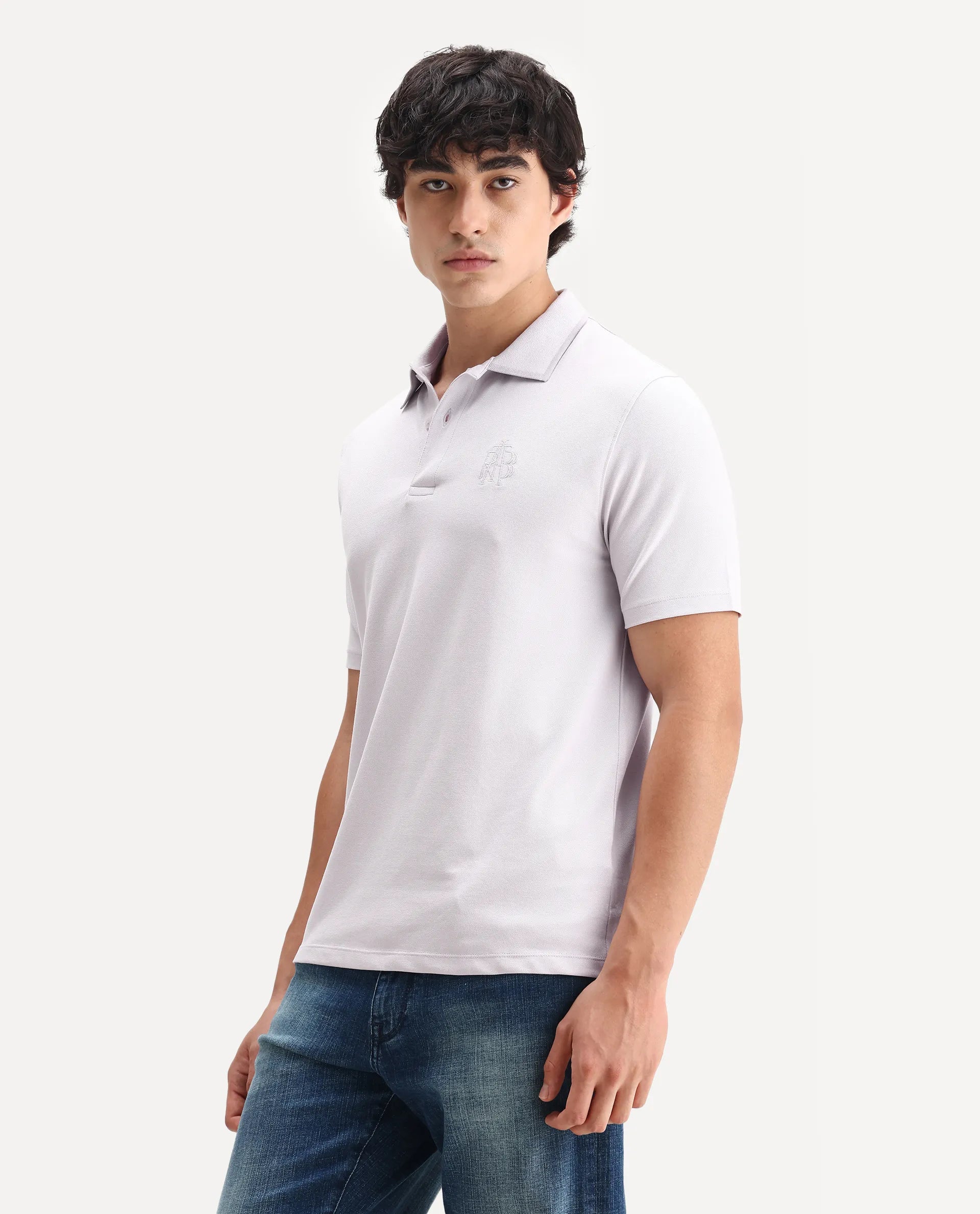 Rare Rabbit Men's Aroe Pastel Purple Lycra Plain Regular Fit Half Sleeve Polo