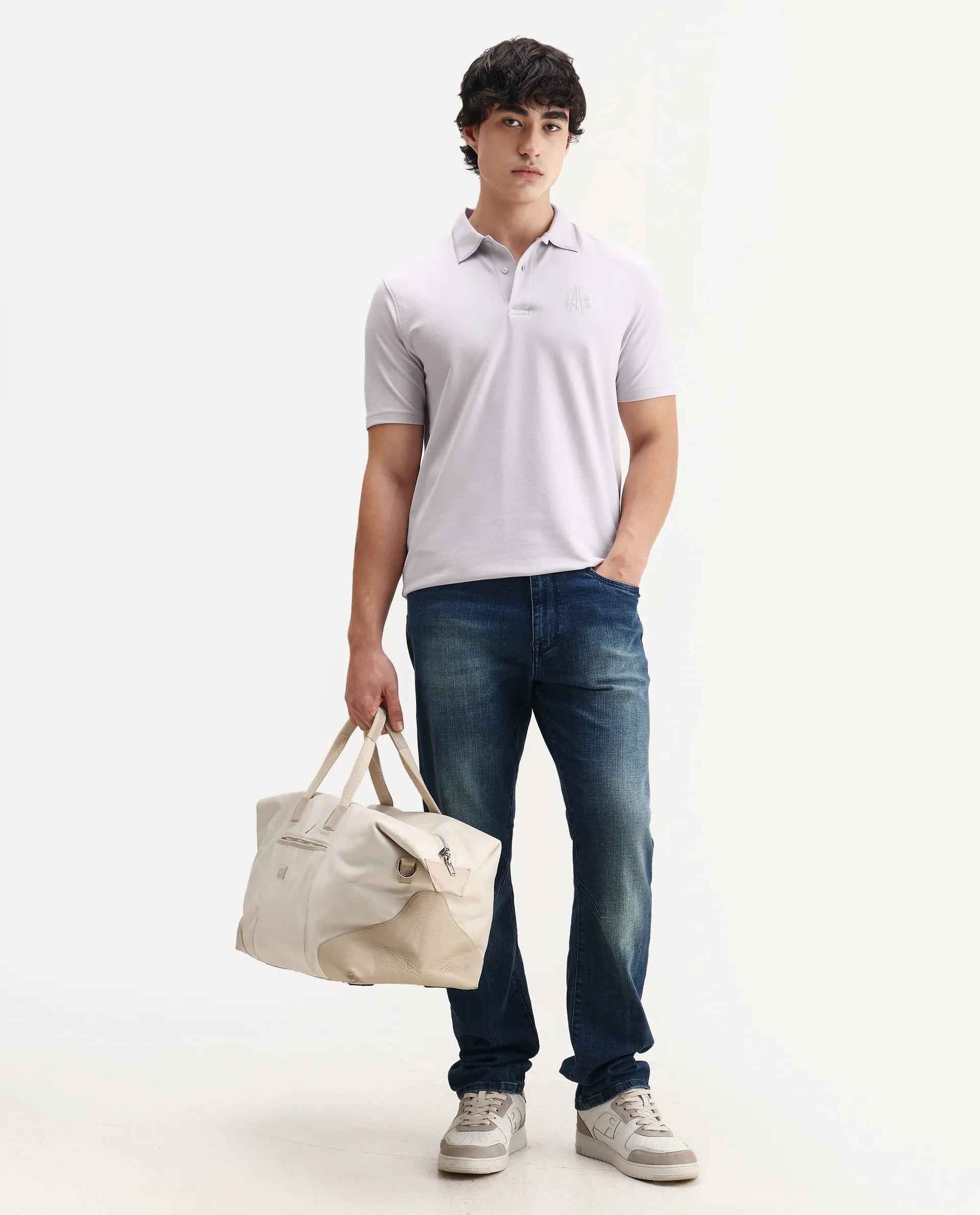 Rare Rabbit Men's Aroe Pastel Purple Lycra Plain Regular Fit Half Sleeve Polo