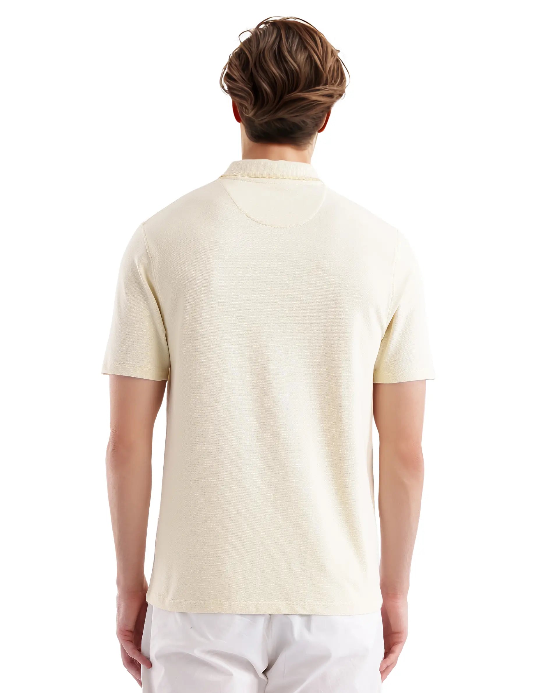 Rare Rabbit Men Aroe Pastel Yellow Lycra Pique Fabric Short Sleeve Regular Collared Embroidered Logo Plain Polo