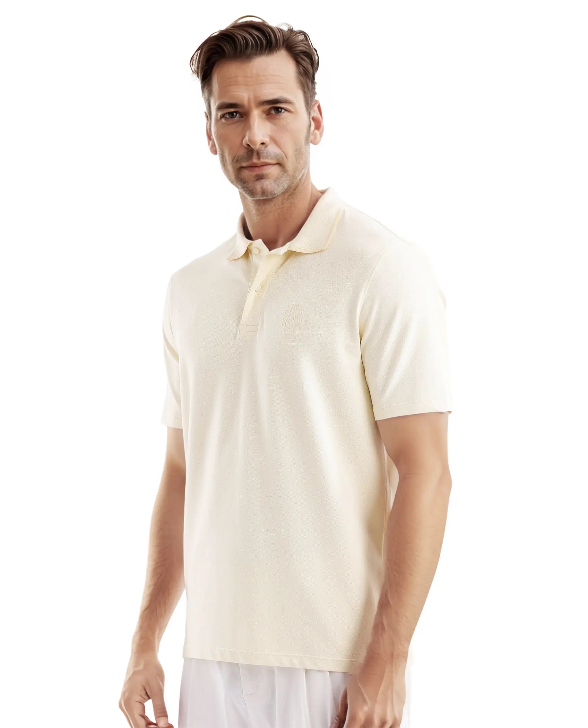Rare Rabbit Men Aroe Pastel Yellow Lycra Pique Fabric Short Sleeve Regular Collared Embroidered Logo Plain Polo