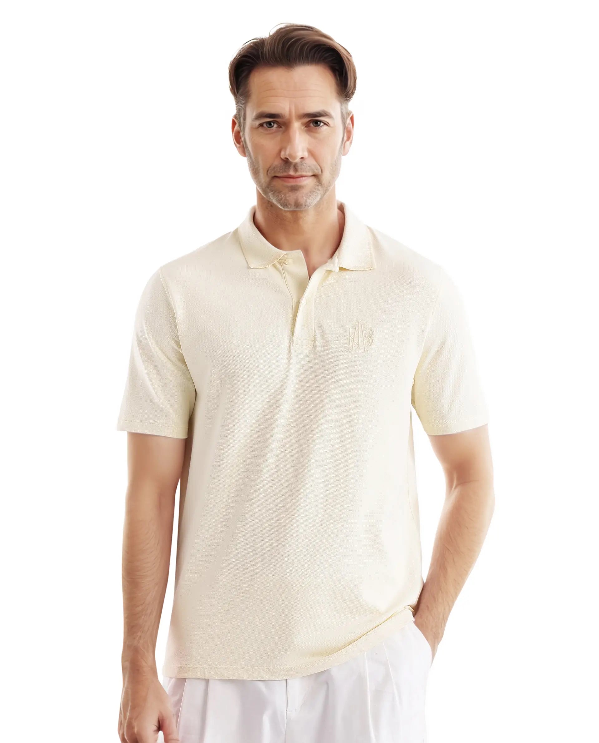 Rare Rabbit Men Aroe Pastel Yellow Lycra Pique Fabric Short Sleeve Regular Collared Embroidered Logo Plain Polo