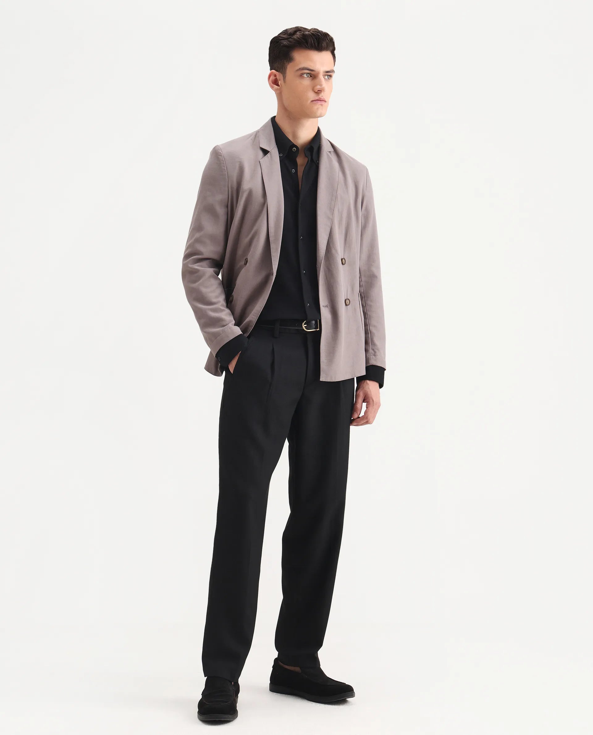 Rare Rabbit Men's Aront B Black Polyester Blend Plain Relaxed Fit Trouser