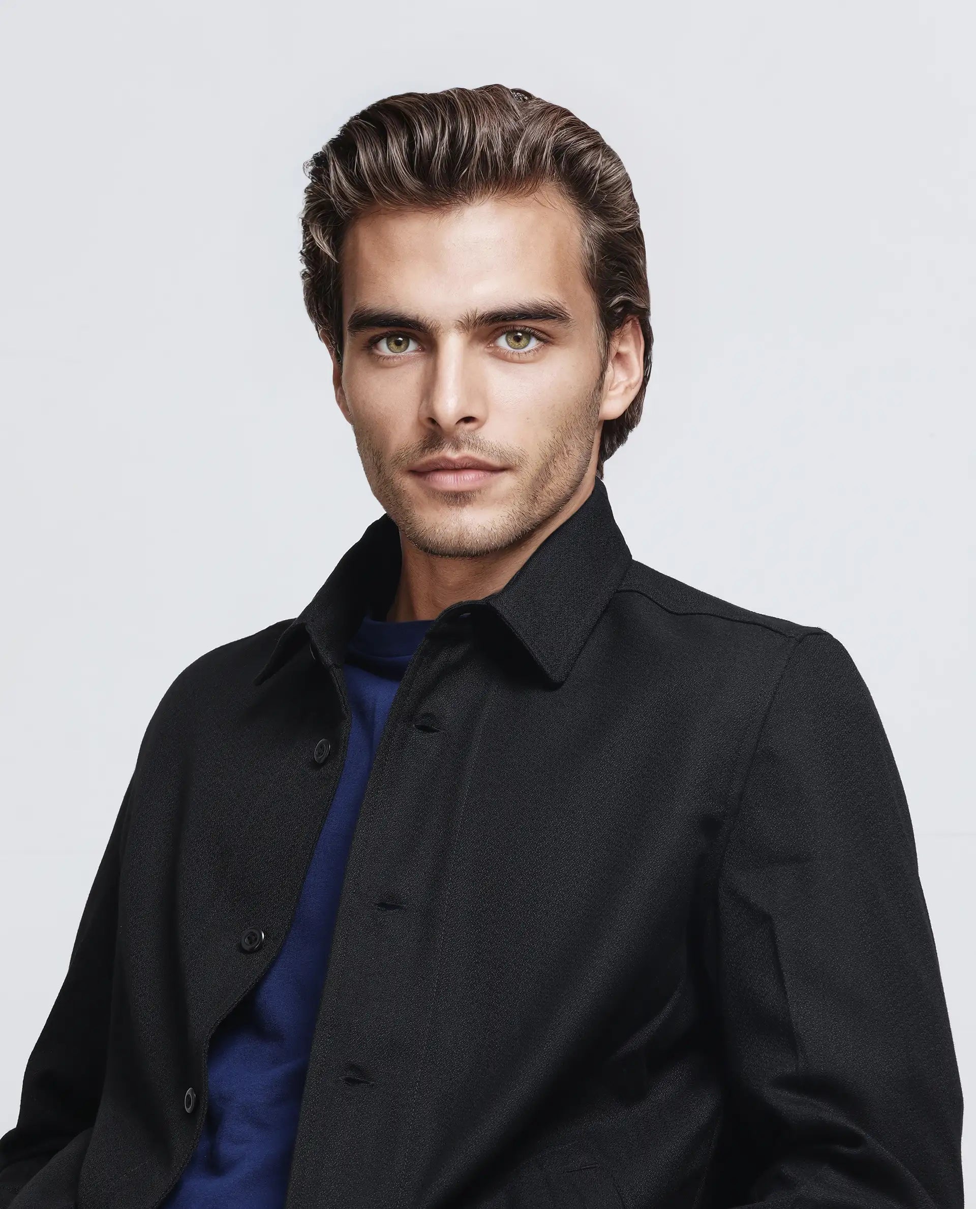 Rare Rabbit Men Aront Black Polyester Fabric Full Sleeve Collared Neck Button Closure Plain Jacket