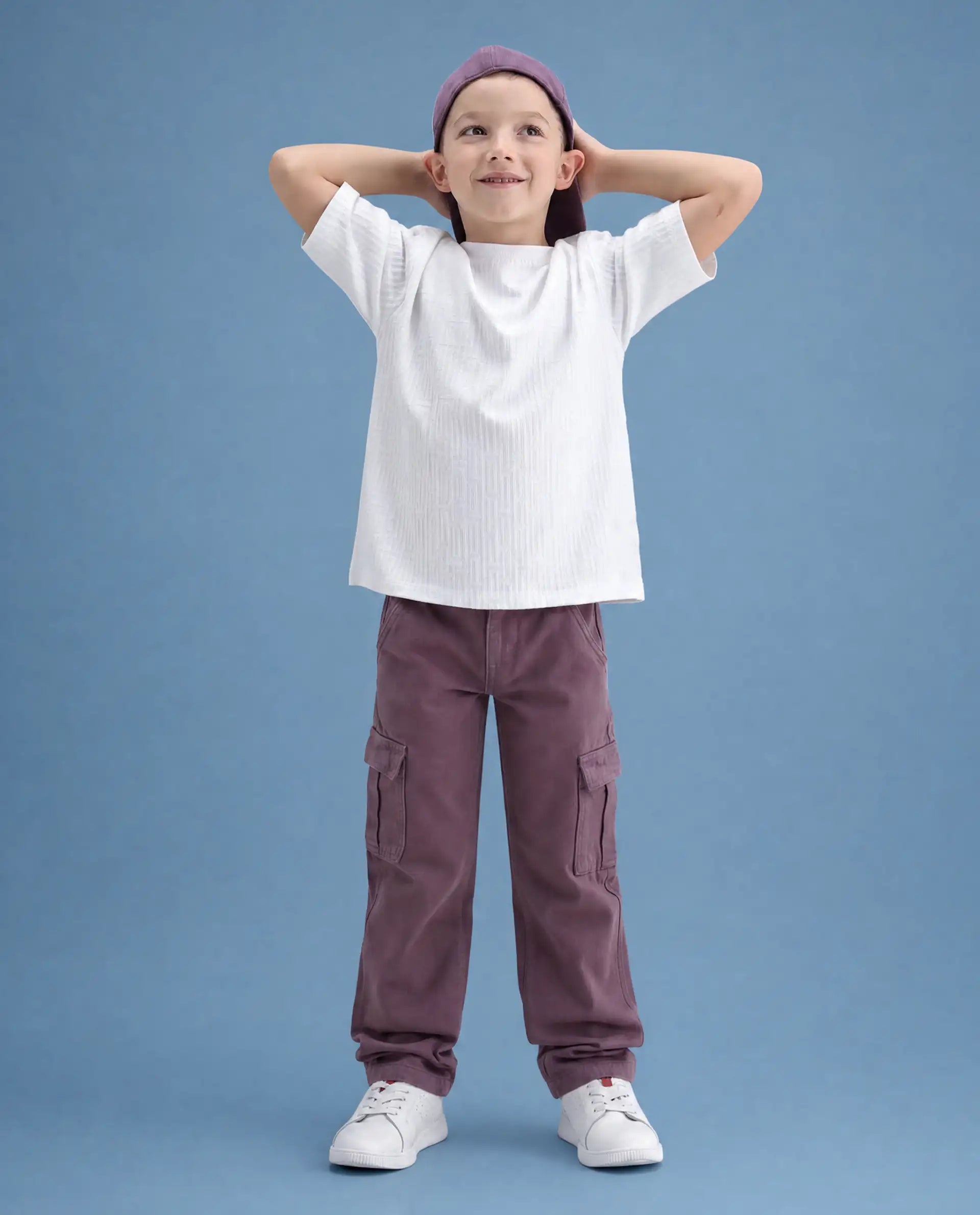 Rare Ones Kids Arrot-2 Dusky Purple Cotton Fabric Zipper Closure Cargo Fit Jeans
