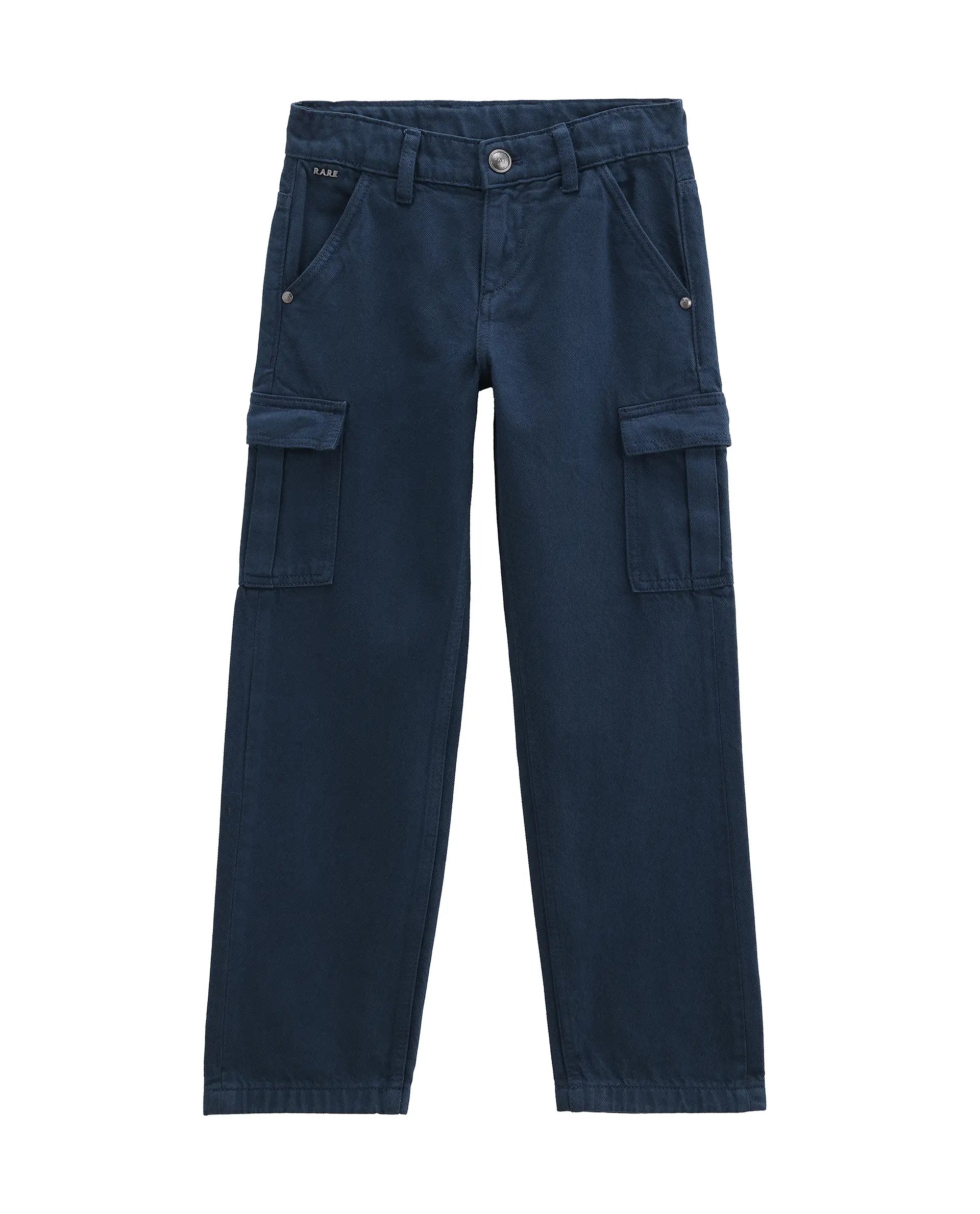 Rare Ones Kids Arrot-1 Dark Teal Cotton Fabric Zipper Closure Cargo Fit Jeans